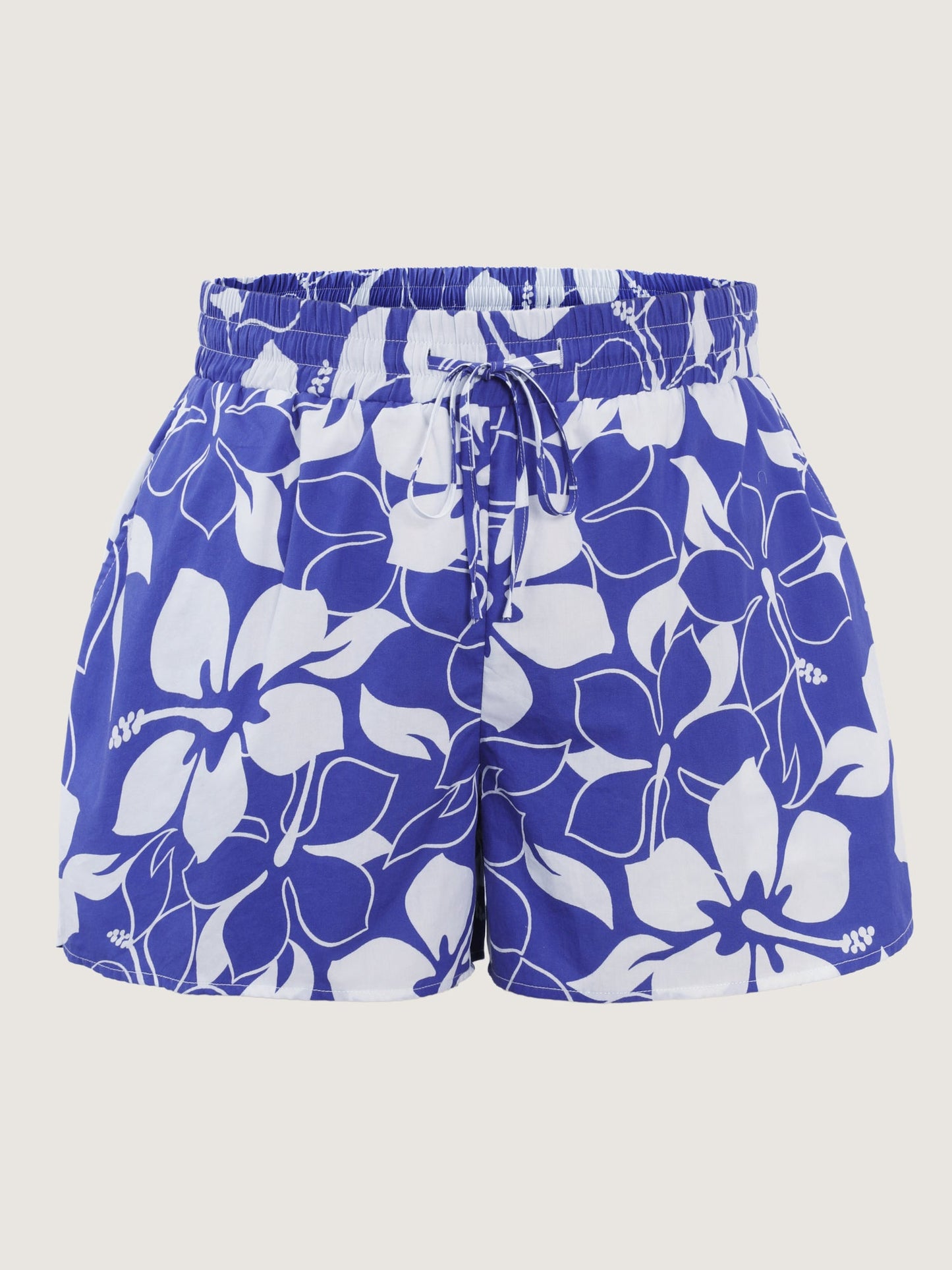 Cotton Large Floral Print Drawstring Shorts