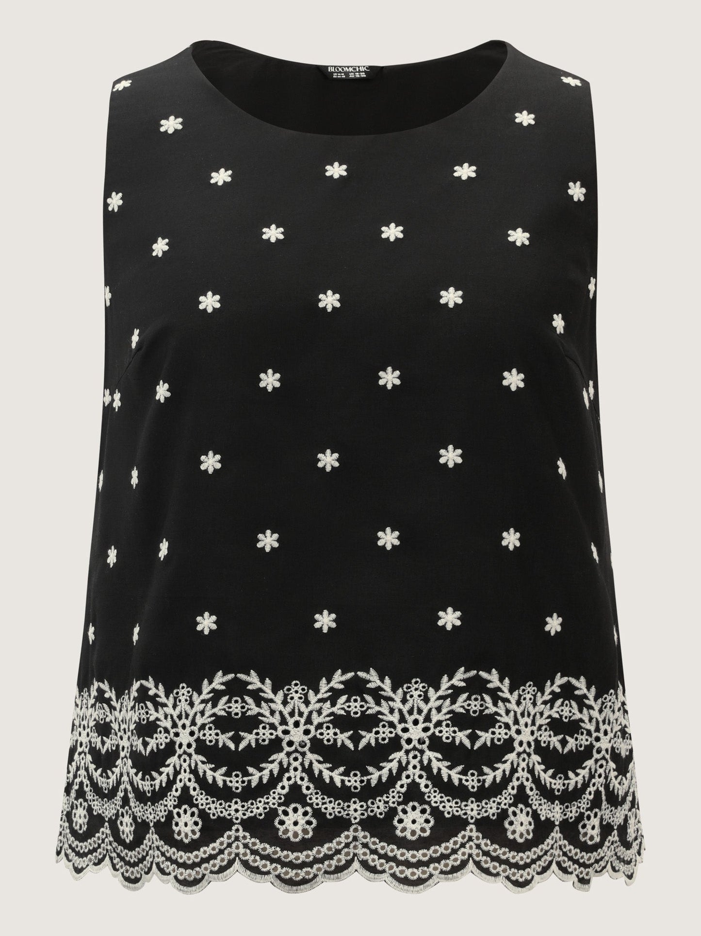 Cotton Monochrome Floral Embroidered Tank Top