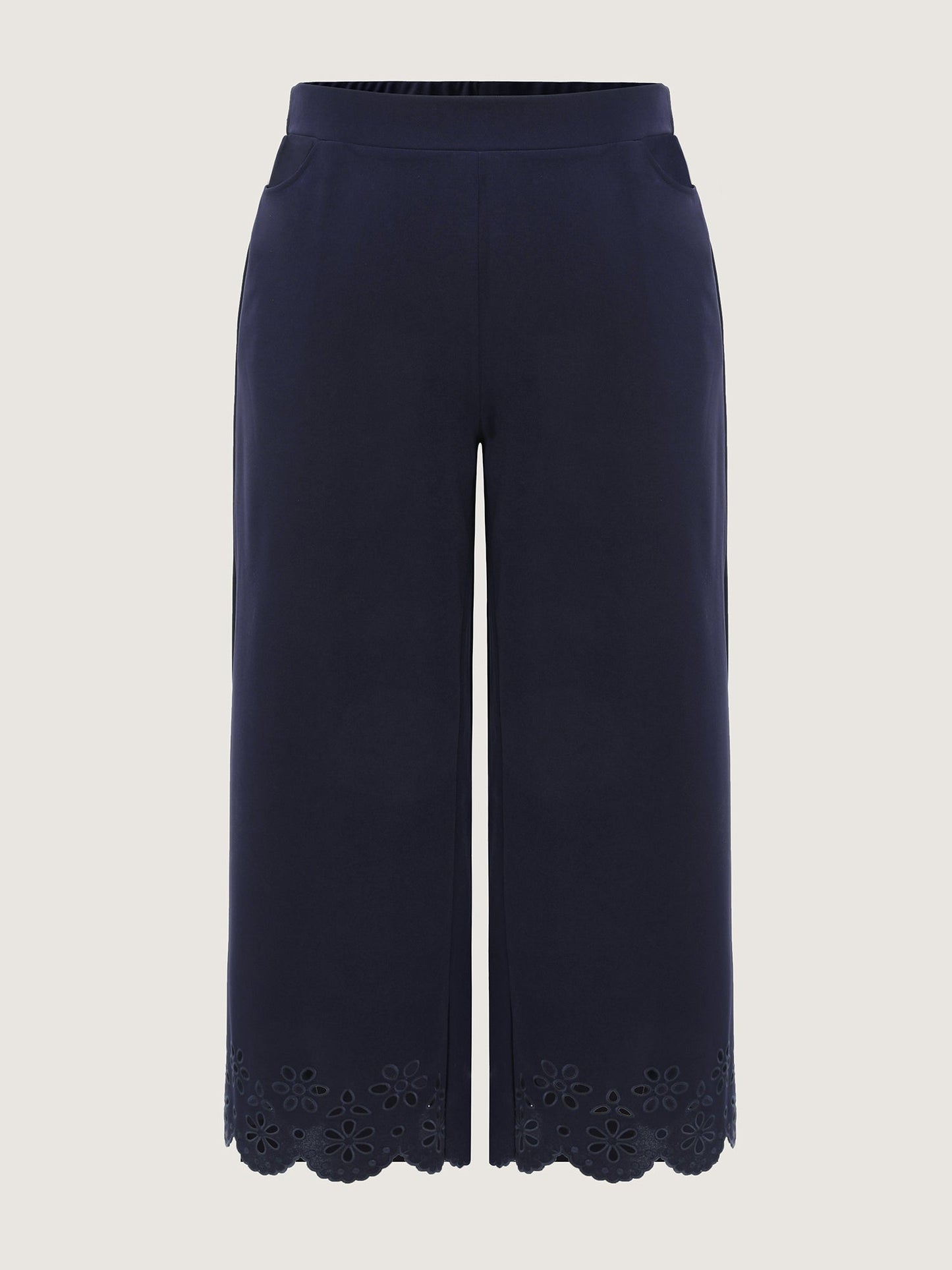 Cut-Out Embroidered Hem Plain Pants
