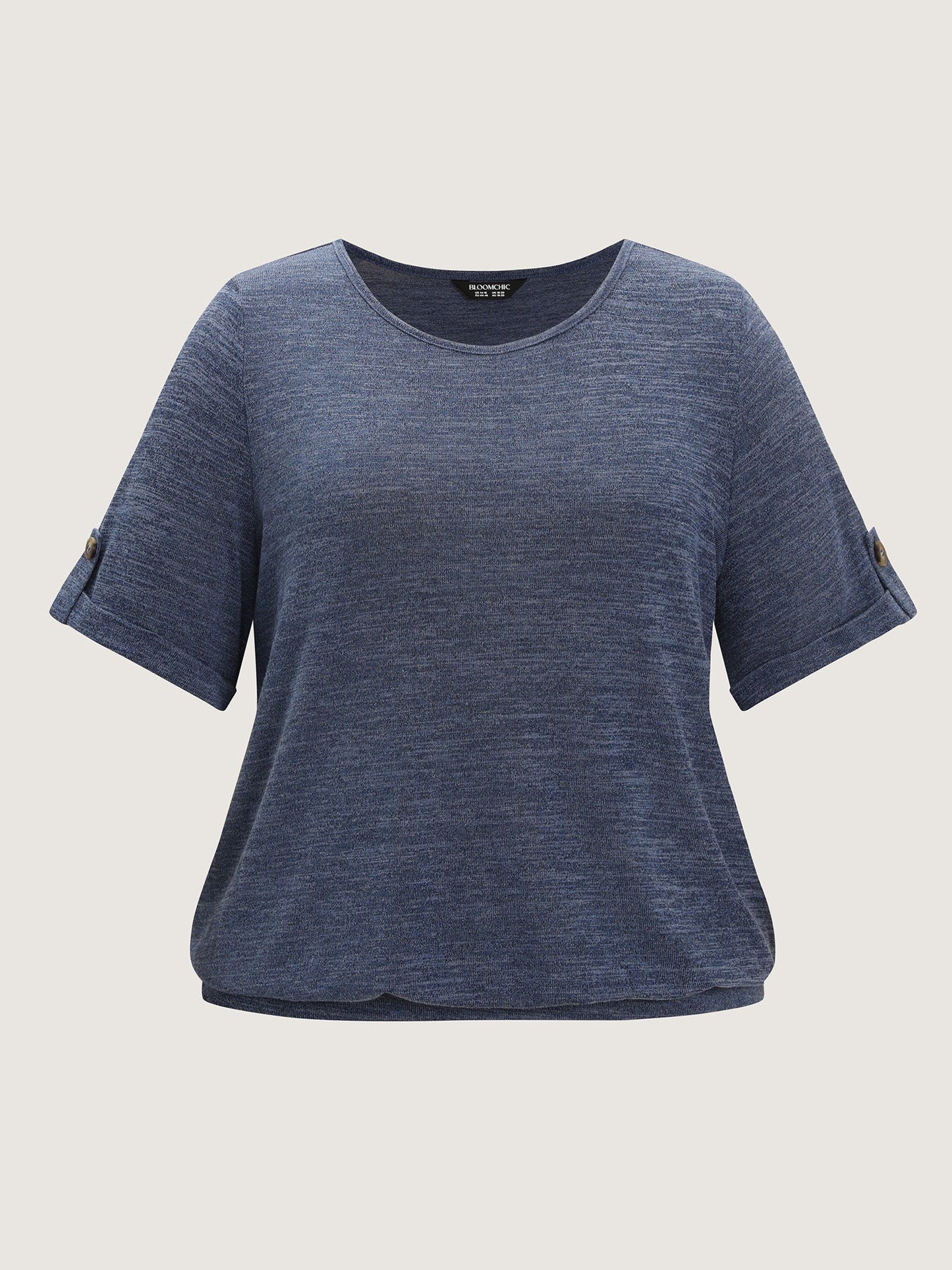 Stretchy Plain Folded Cuff Sleeve T-Shirt