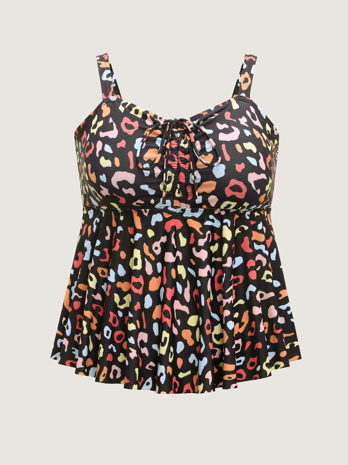 Multicolor Leopard Print Drawstring Swim Top