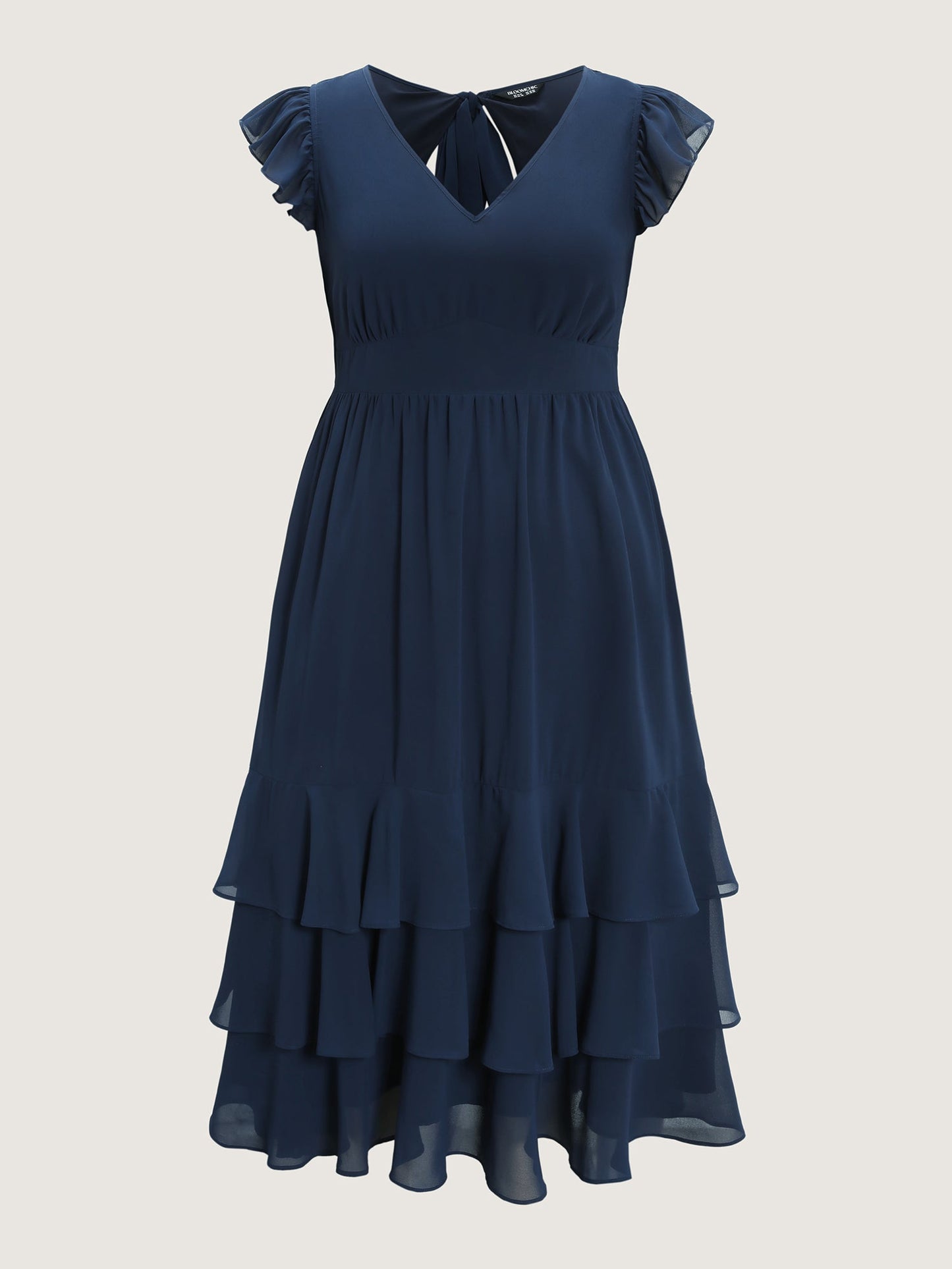 Backless Tie Layered Hem Flutter Sleeve Maxi Dress