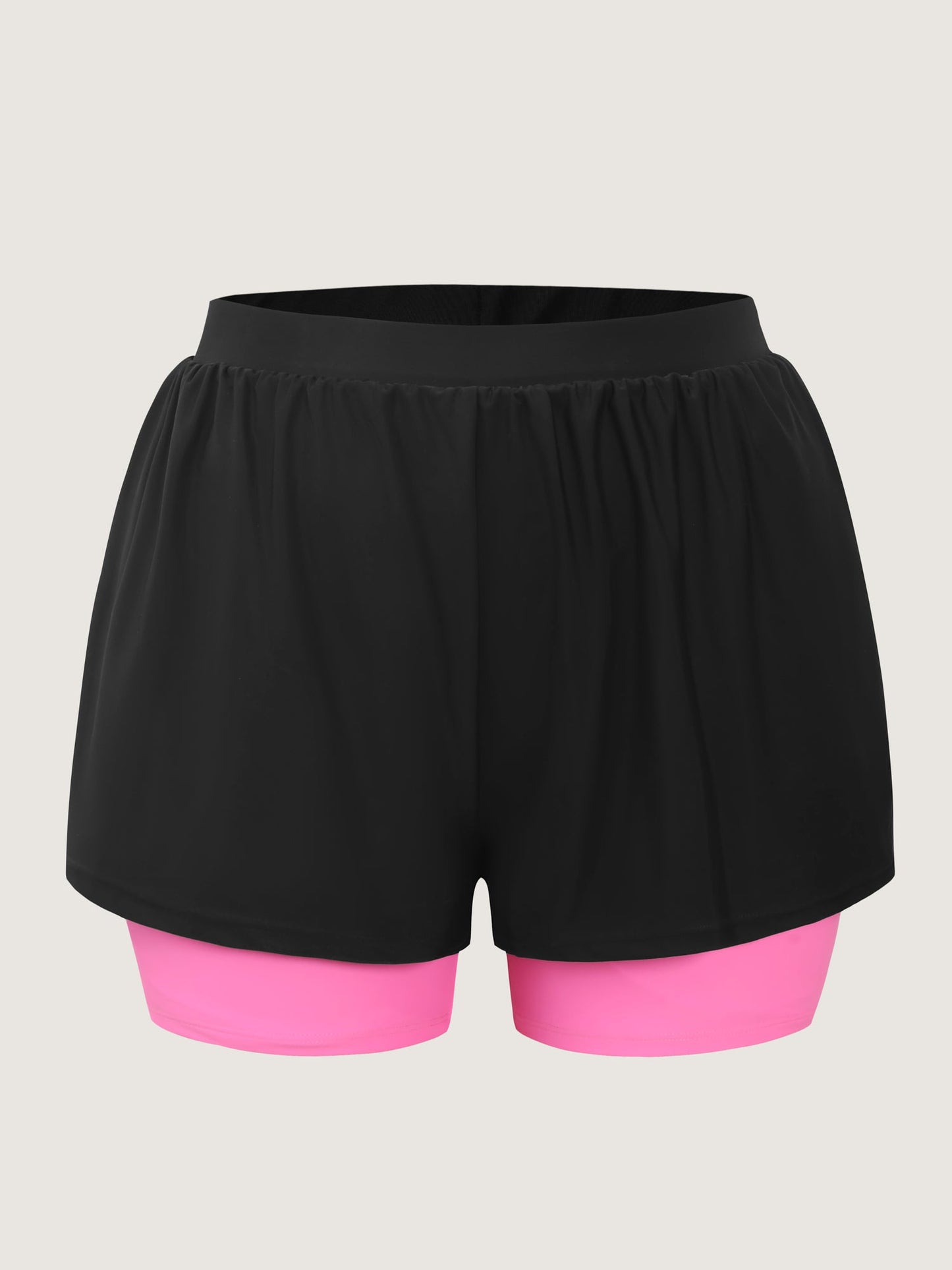 Color Contrast Layered Hem Pockets Swim Bottoms