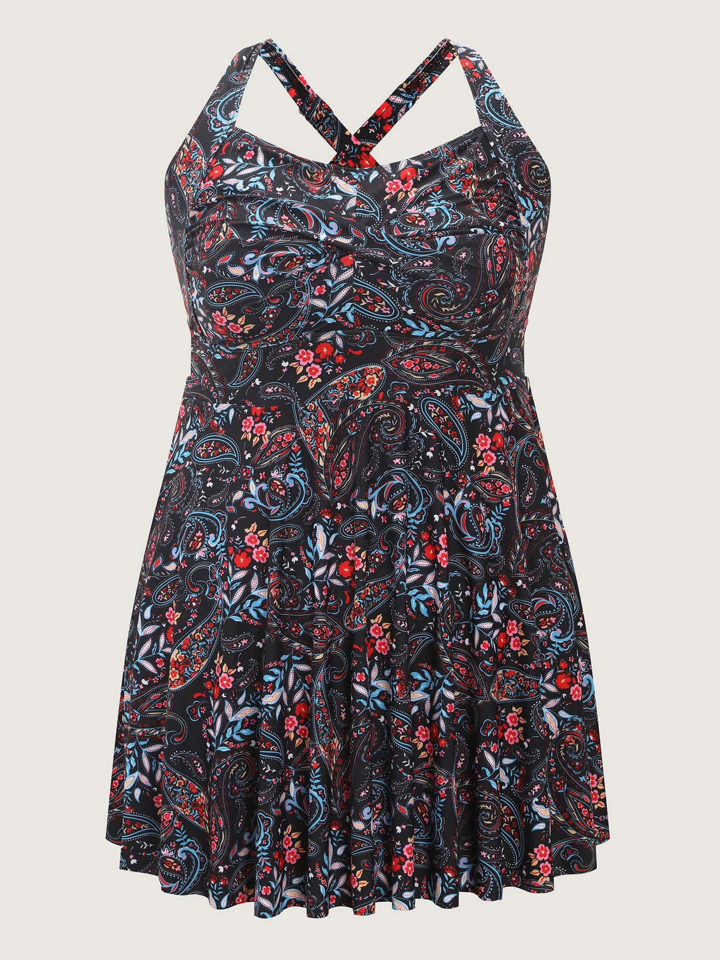 Paisley Print Crossstraps Pockets Swim Dress