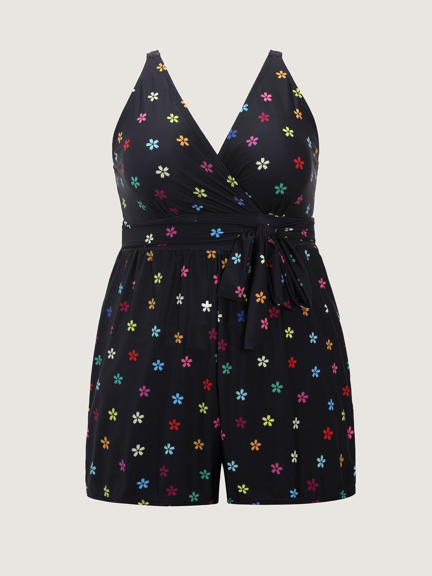 Floral Non-Removable Belt One-Piece Swimsuit