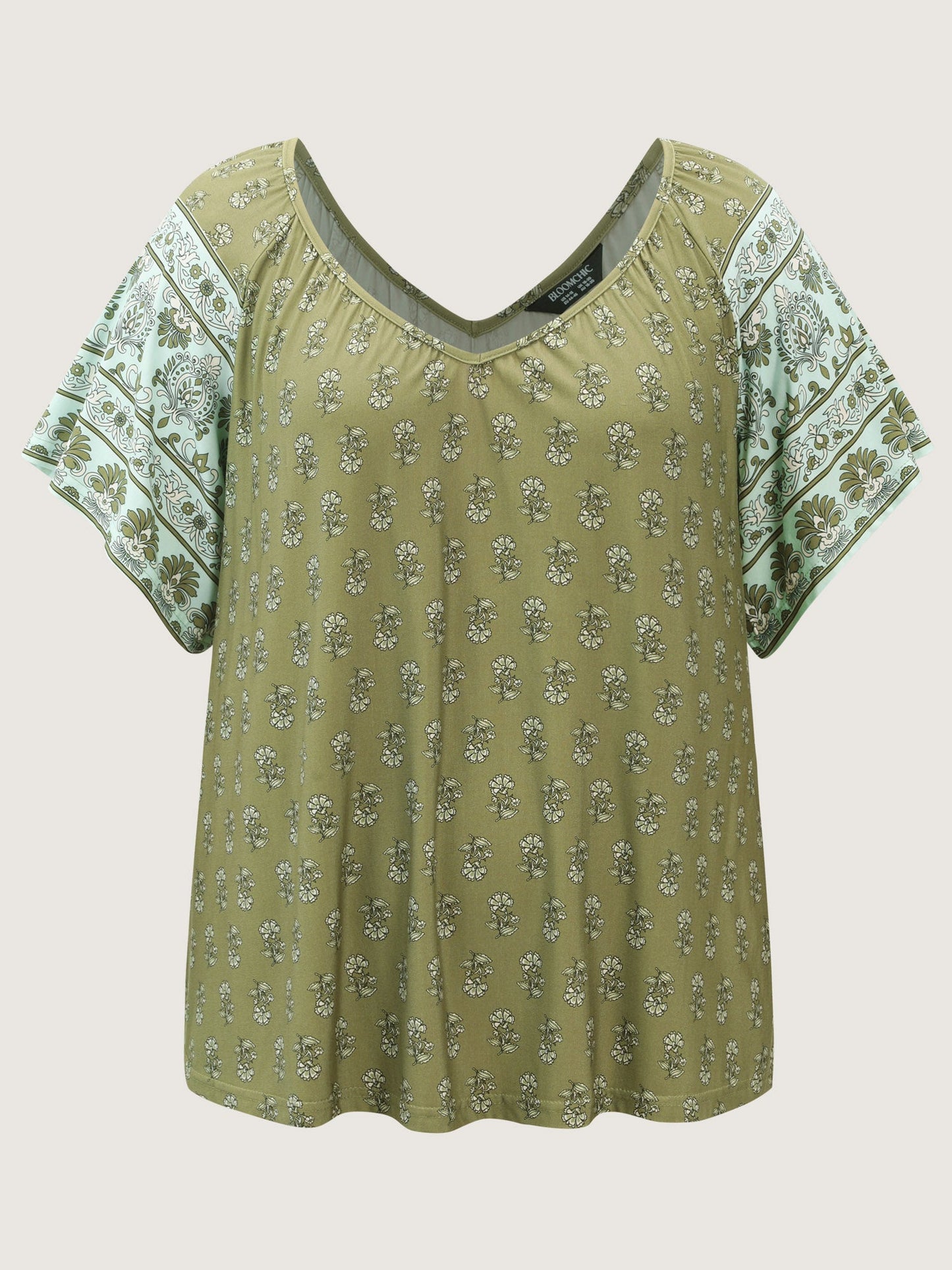 Supersoft Floral Print Flared Sleeve Pleated Knit Top