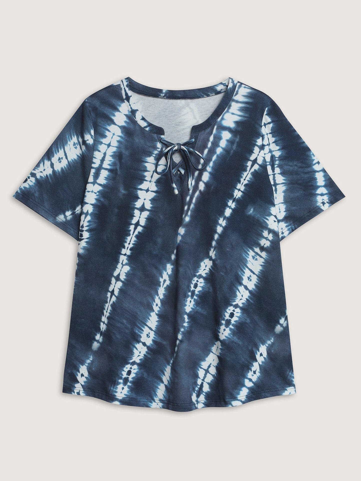 Tie-Dye Print Drawstring Neckline T-Shirt