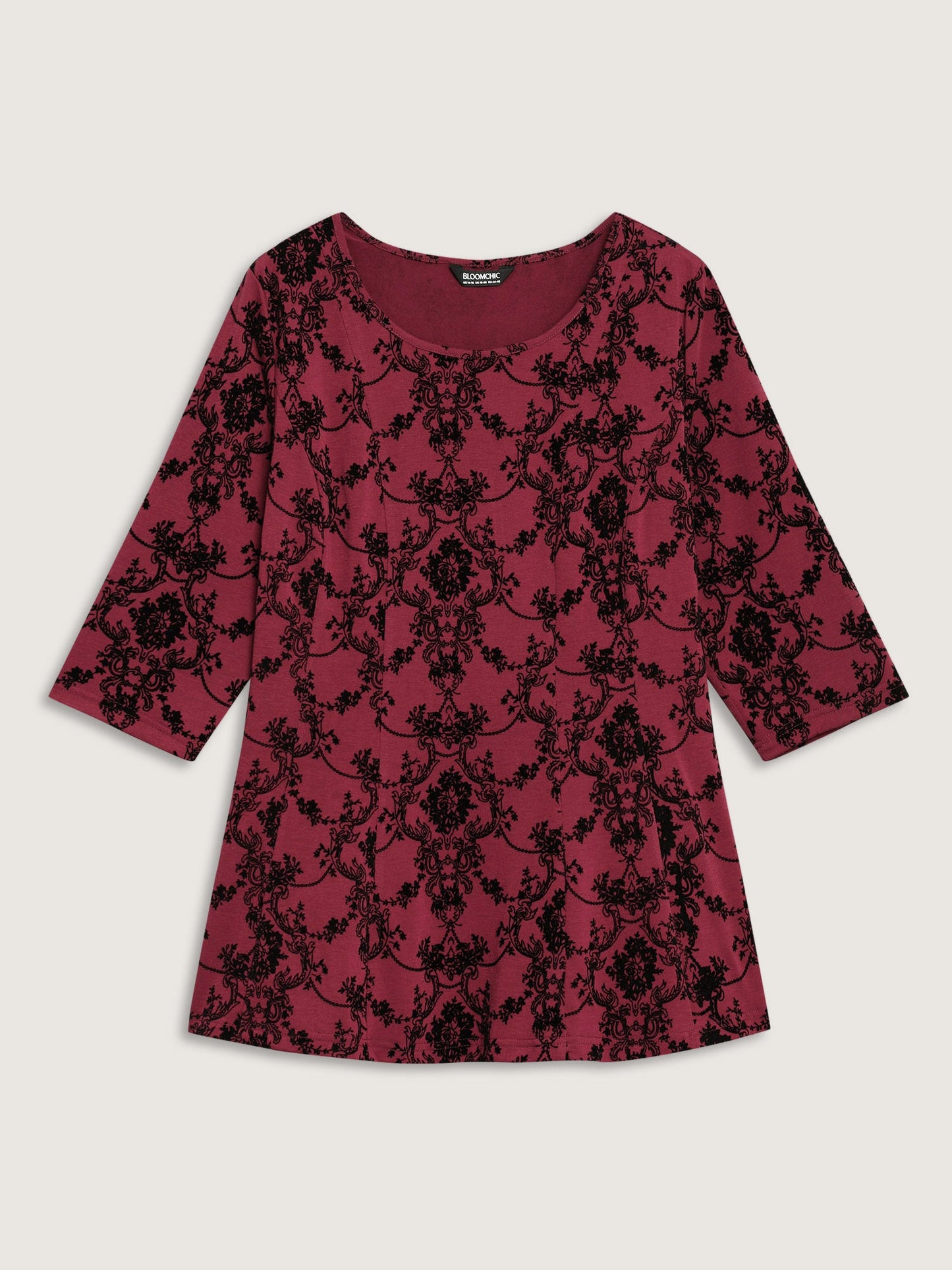 Boho Print Flocking Knit Slim-Fit Top