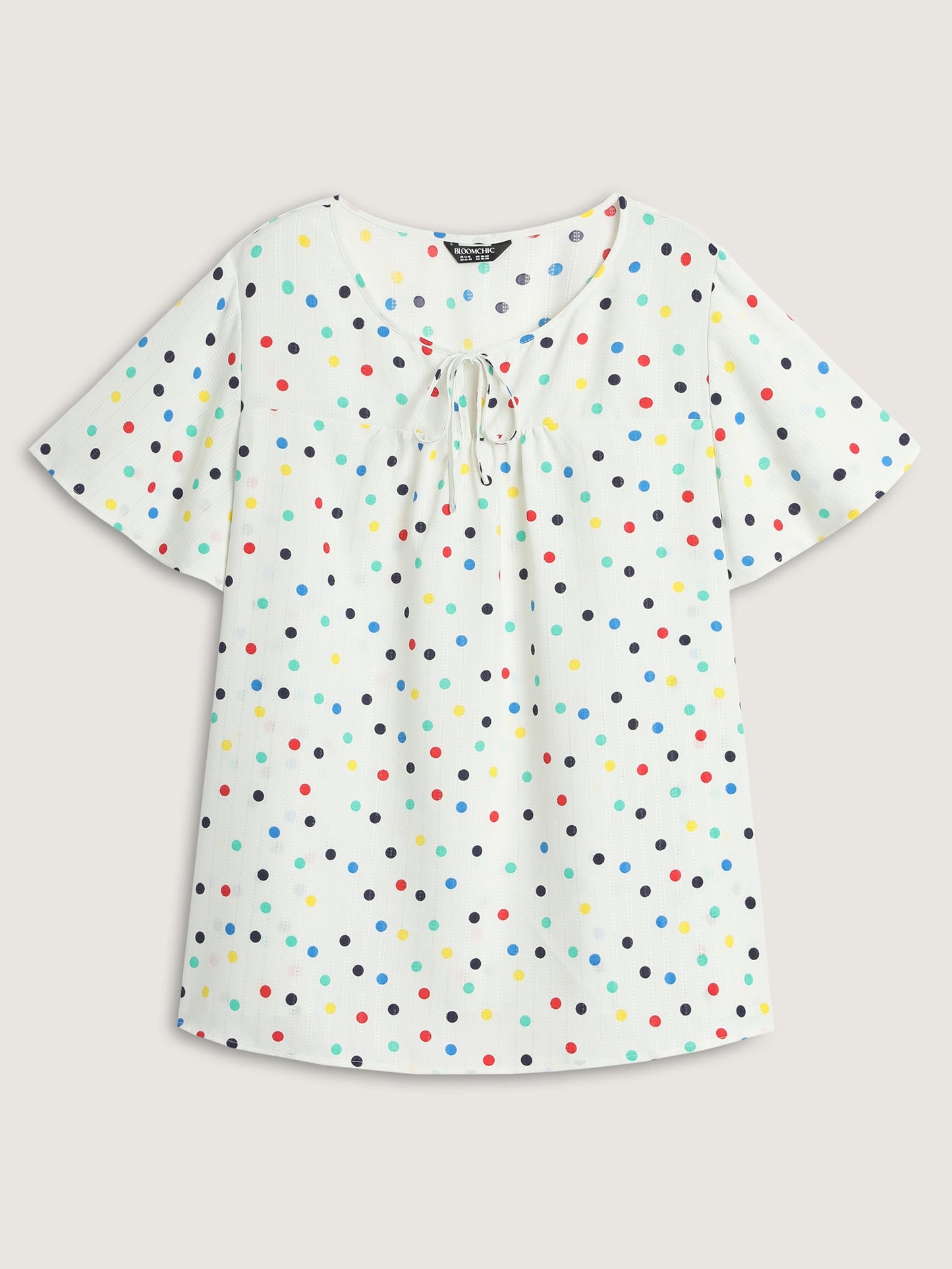Colorful Polka Dots Drawstring Ruched Blouse