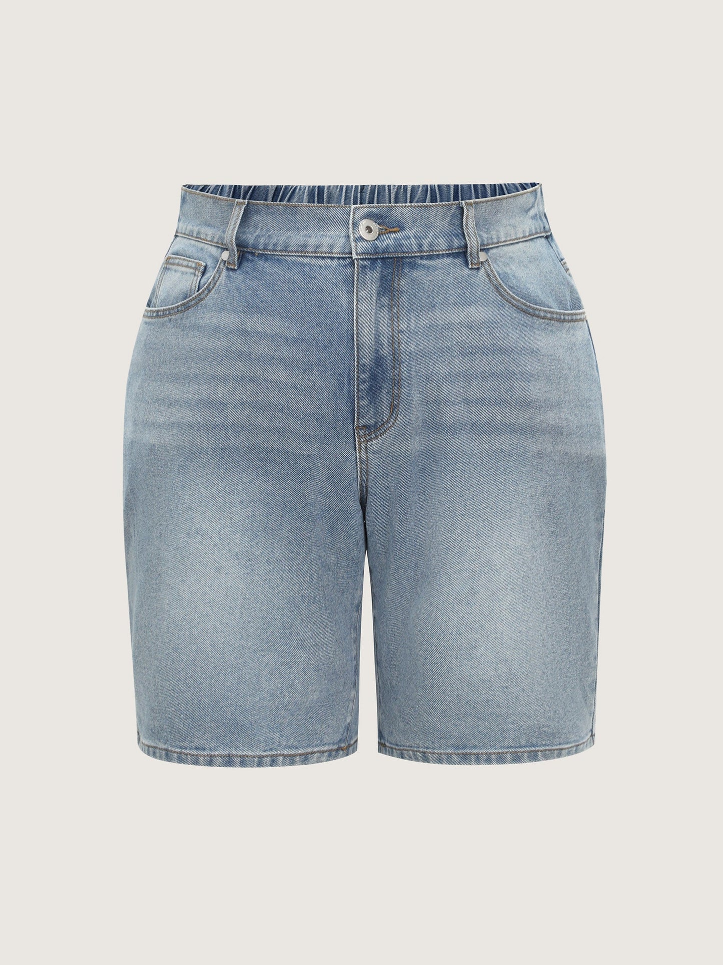 Stretchy Waist Faded Denim Shorts