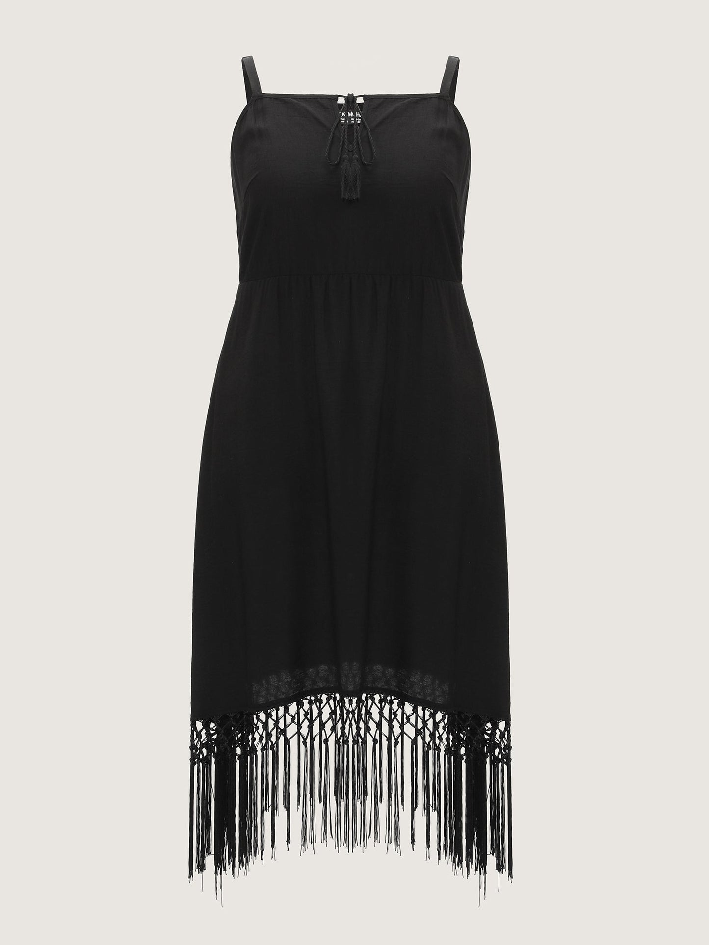 Tassel Hem Neck Tie Mini Dress