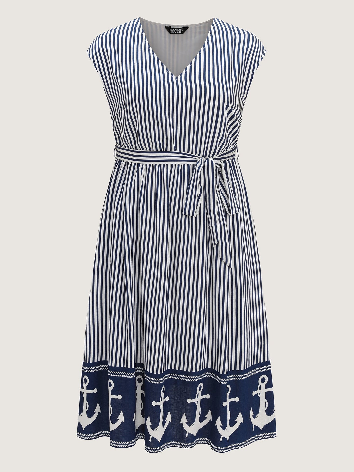 Nautical Stripe Waist-Tie Midi Dress