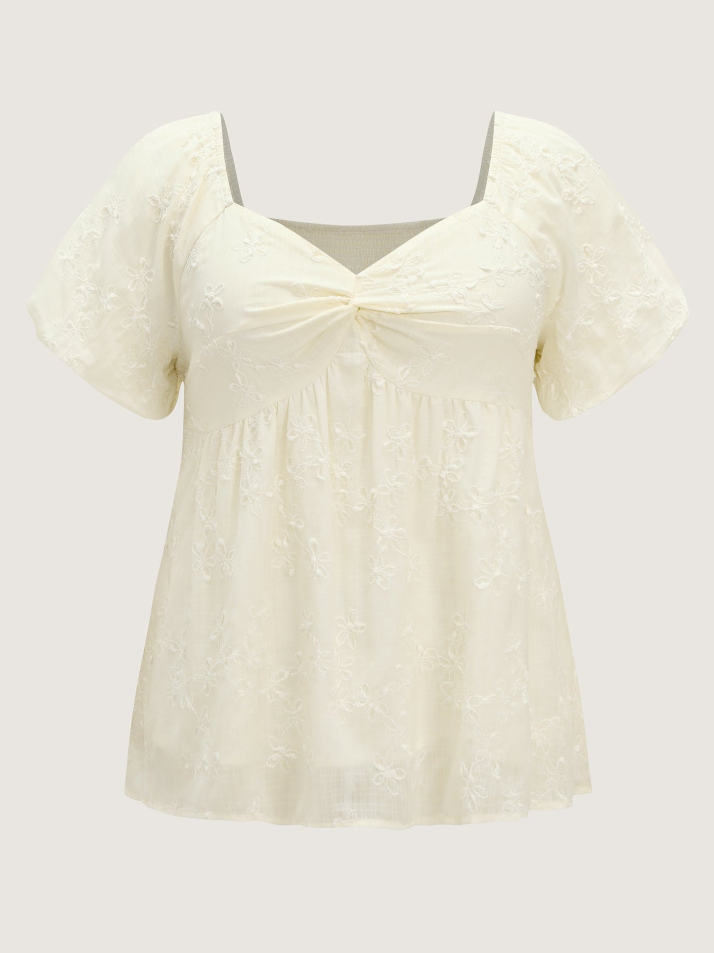 Ruched Bodice Textured Babydoll Blouse