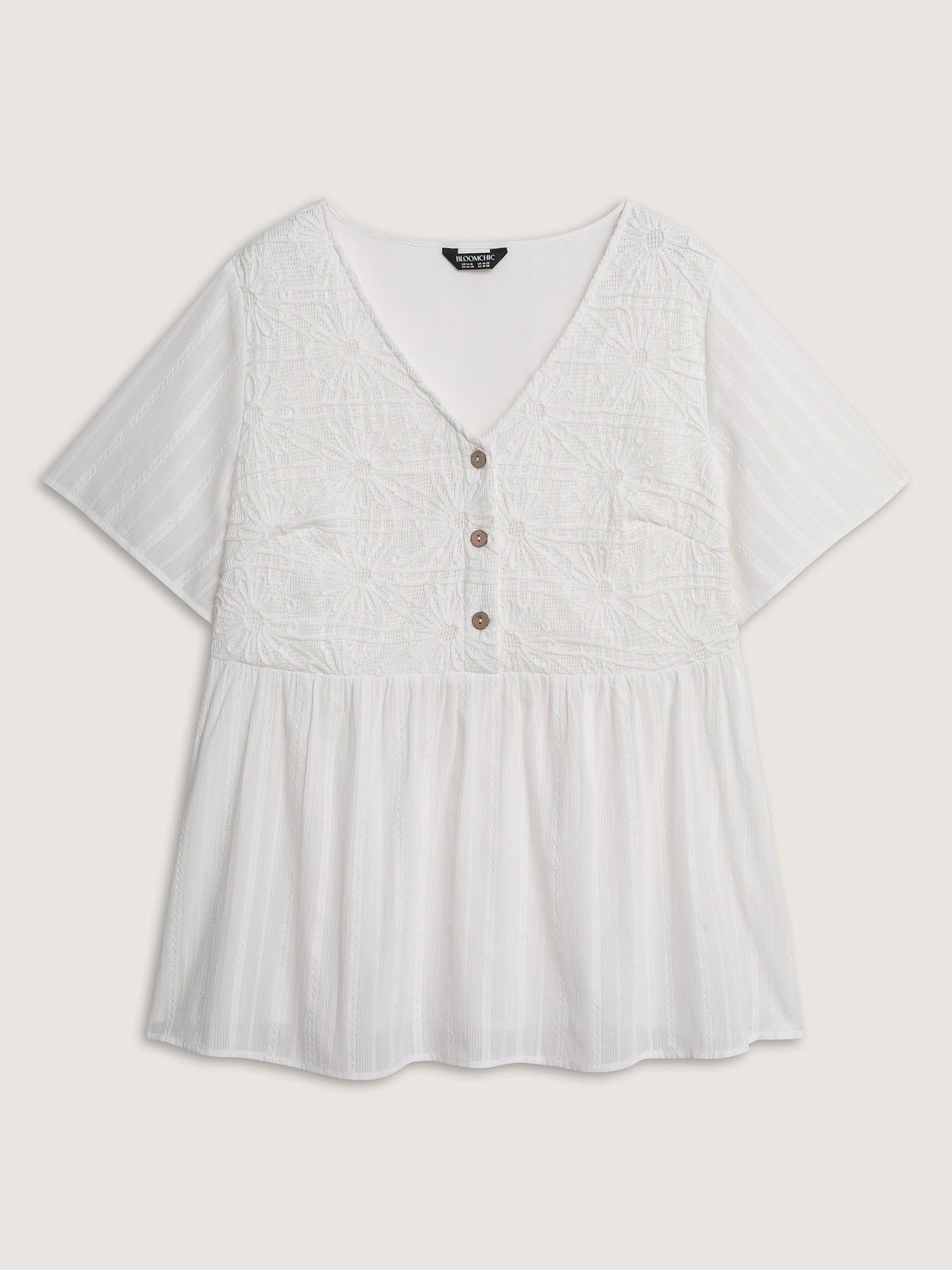 Cotton Stretchy Button Detail V-Neck Knit Top