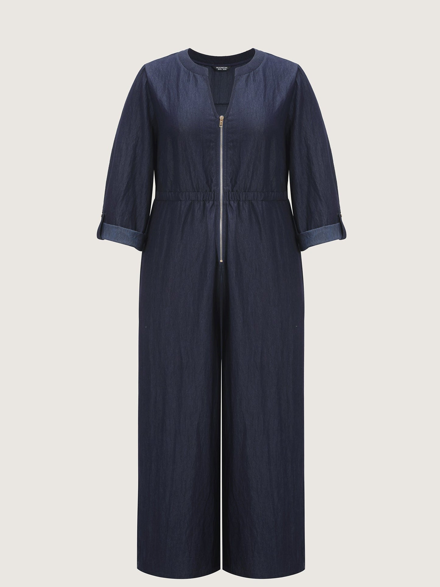 Zipper Front Tab Sleeve Jumpsuit