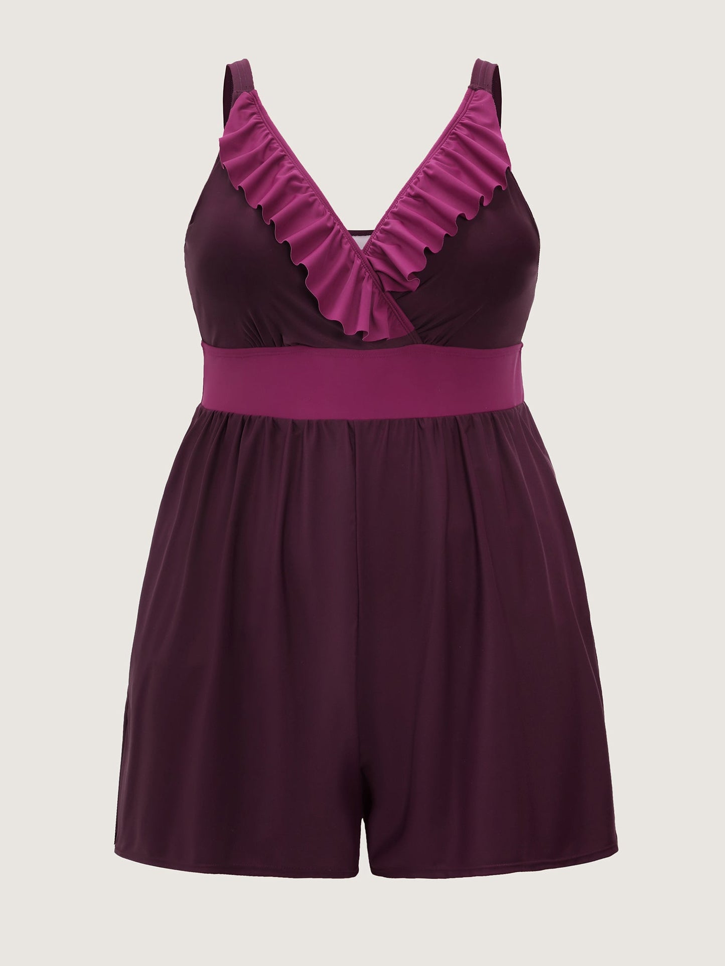 Color Contrast Ruffled One-Piece Swimsuit