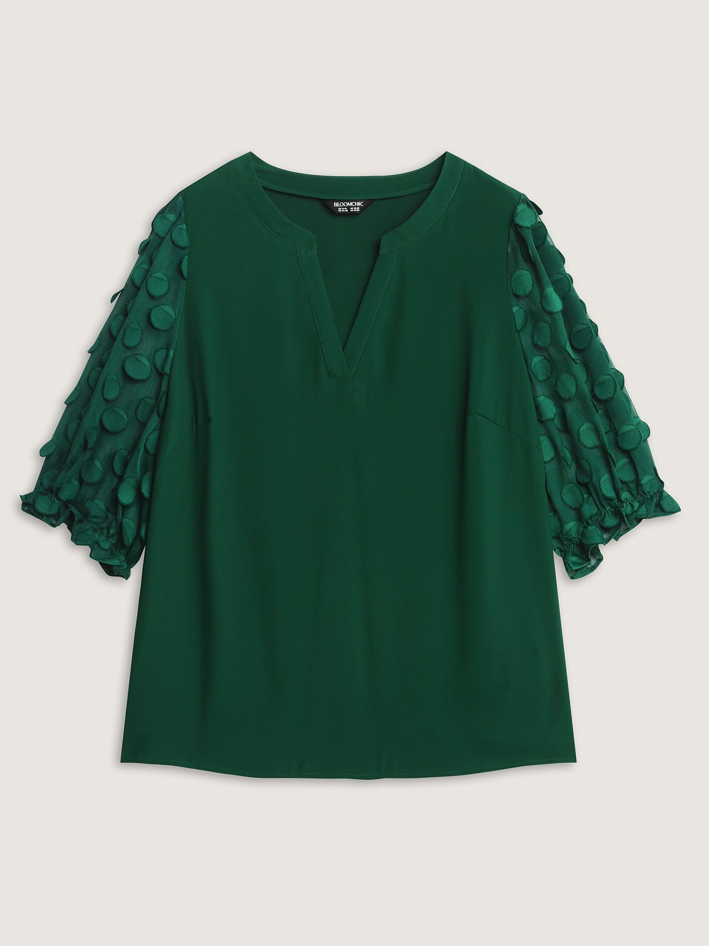 Textured Sleeve Notched Collar Blouse
