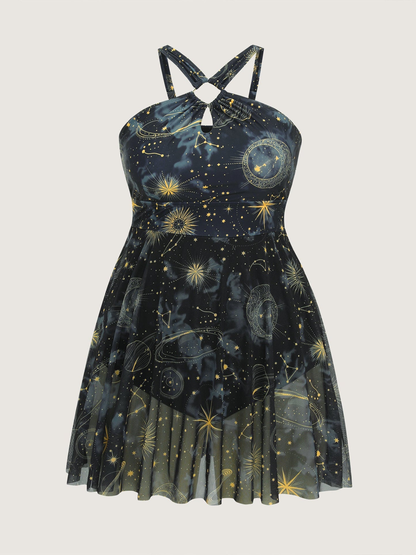 Galaxy Print Halter Neckline Swim Dress
