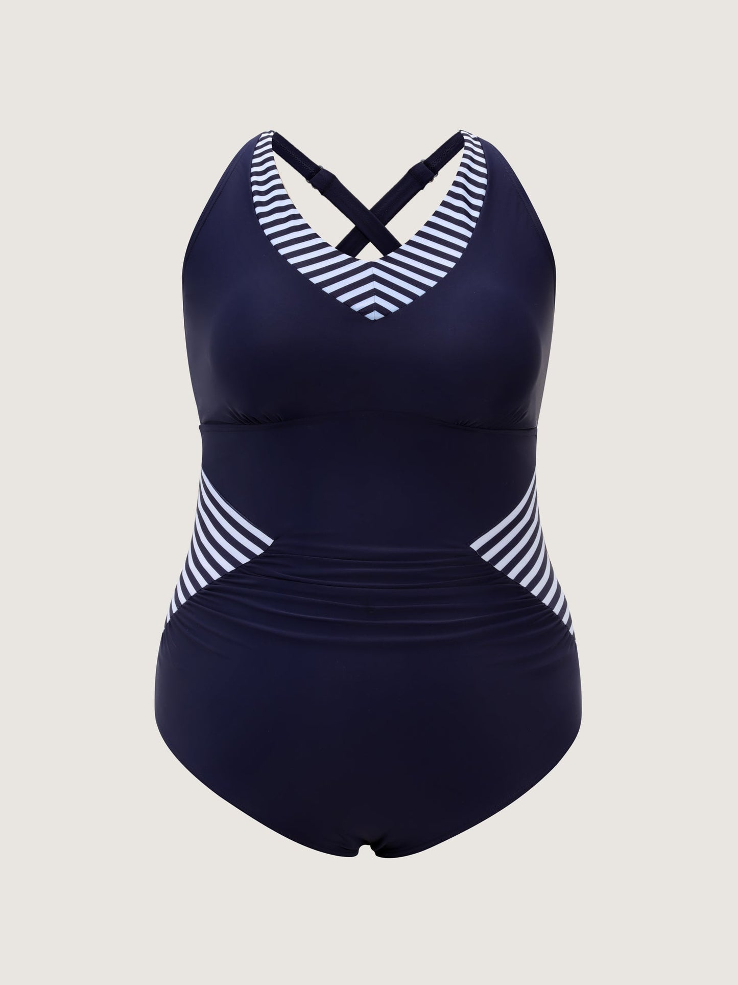 Striped Shrink Pleat Tummy-Control One-Piece Swimsuit