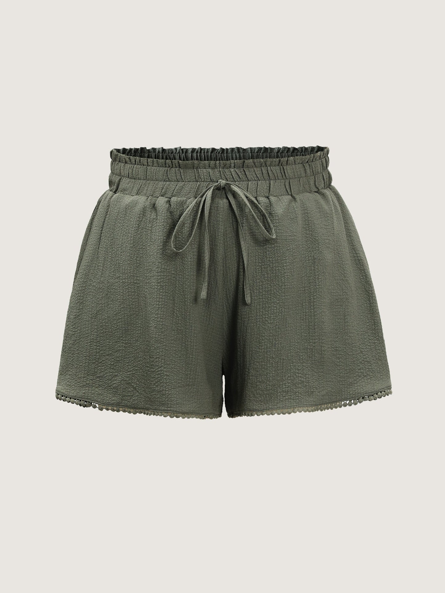Wide Waistband Flared Lace Trim Shorts