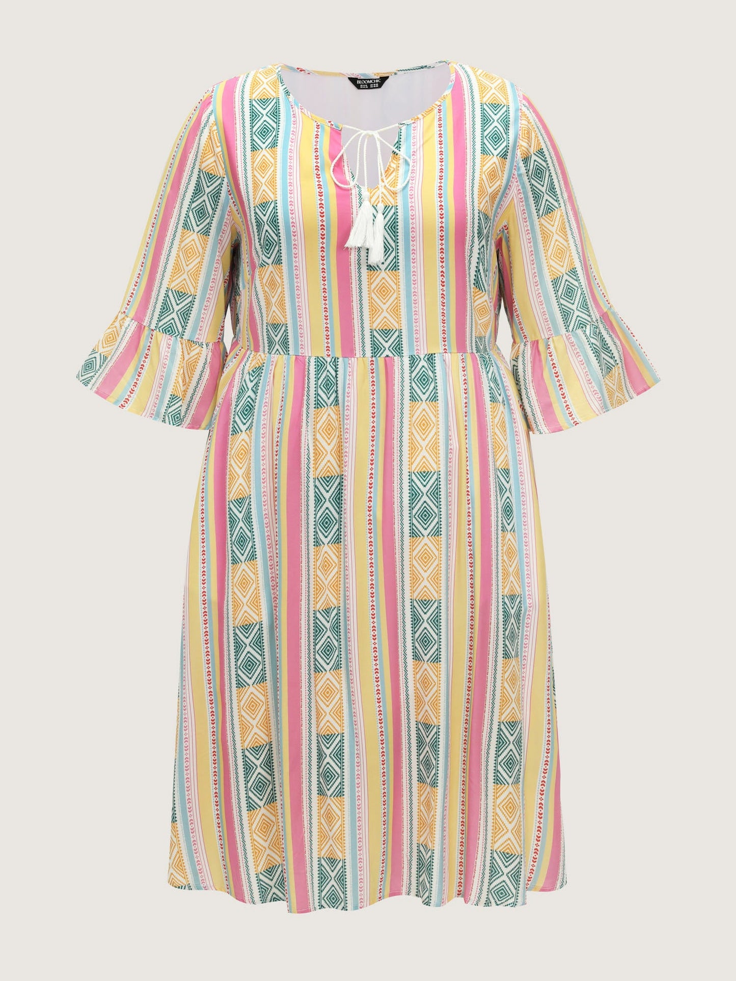 Color Contrast Geometric Print Stretchy Waist Mini Dress