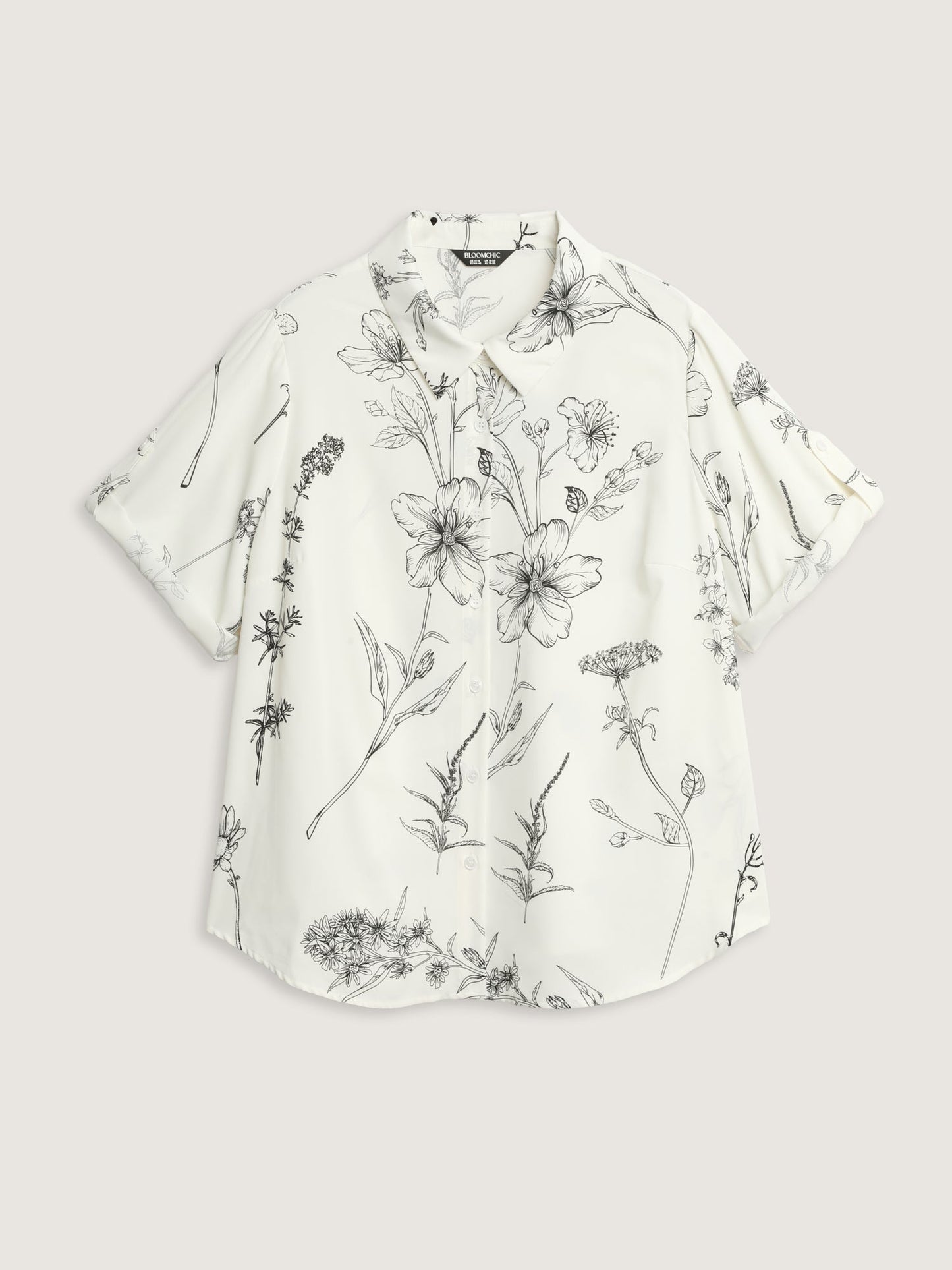 Floral Print Tab Sleeve Button-Down Blouse