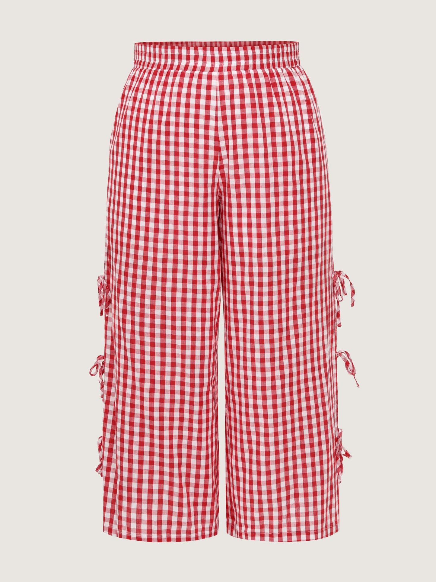Cotton Gingham Print Side-Tie Pants