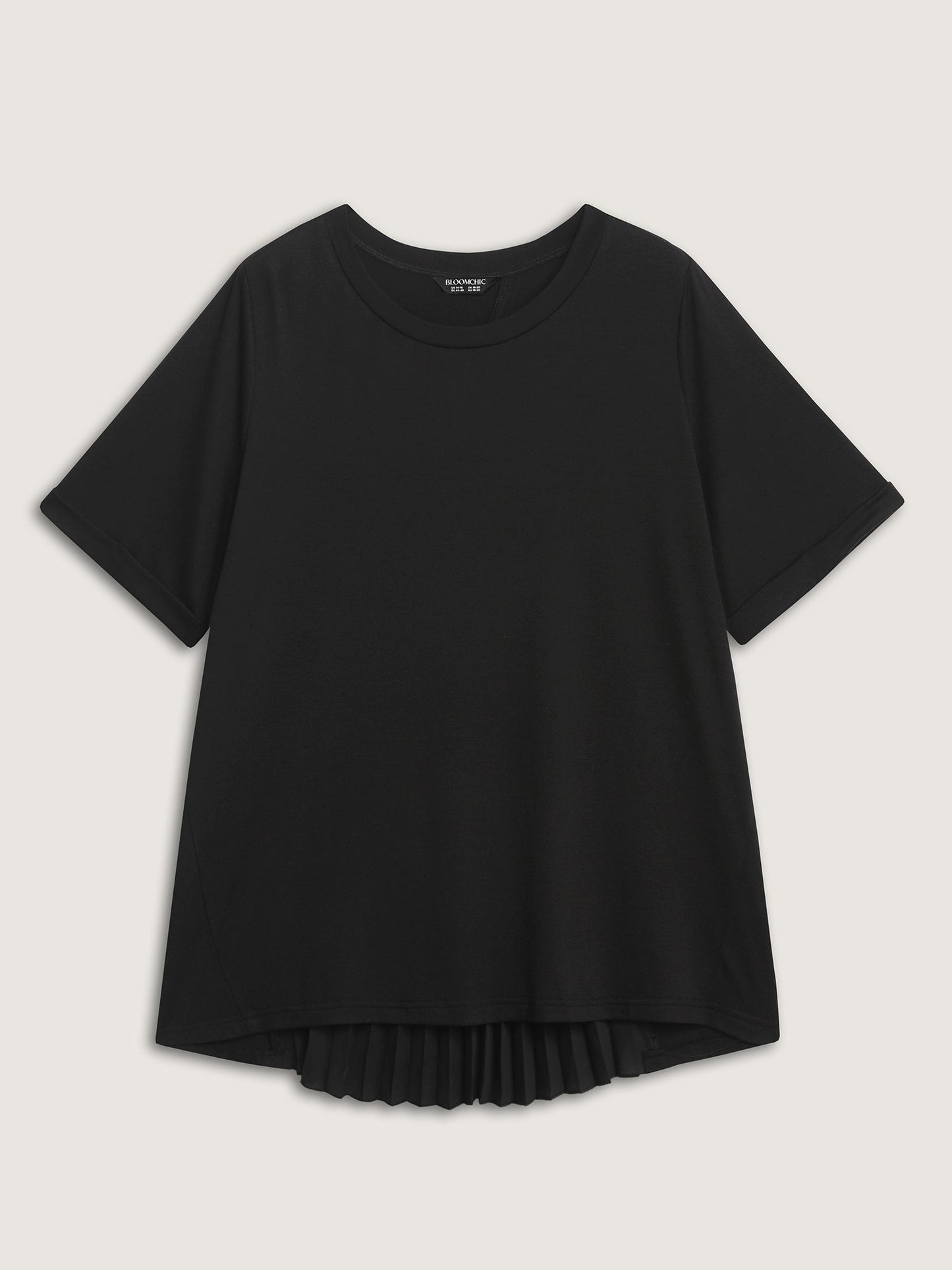 Stretchy Round Neck Rolled Cuff Sleeve T-Shirt