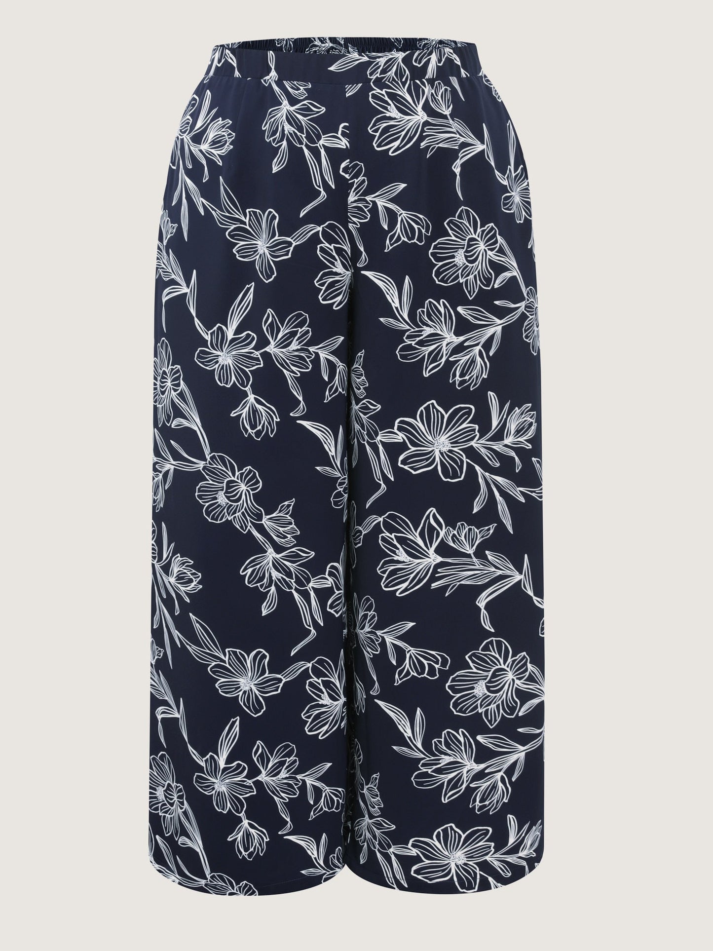 Floral Print Pull-On Wide-Leg Pants