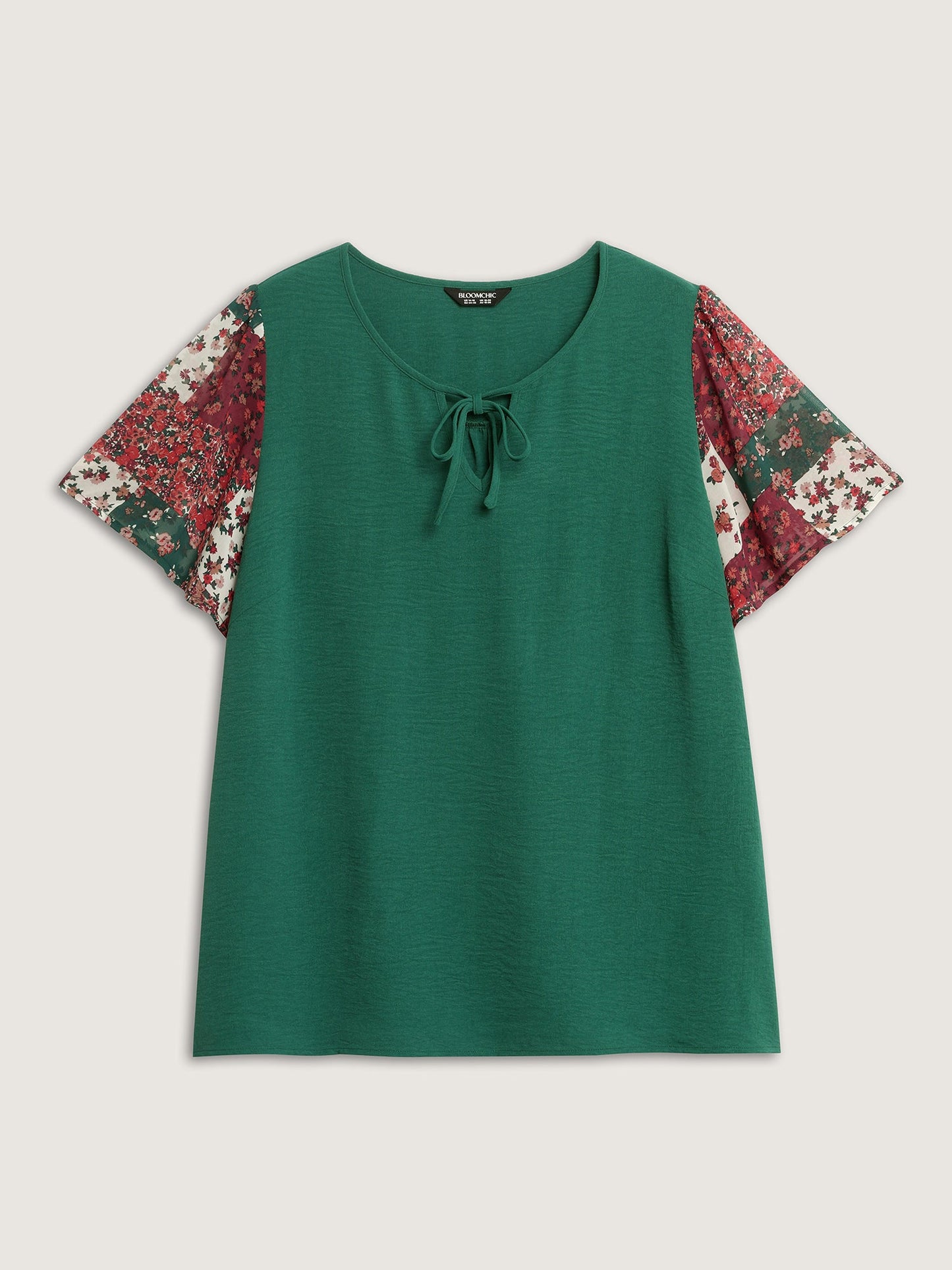Floral Collage Print Keyhole Neckline Blouse
