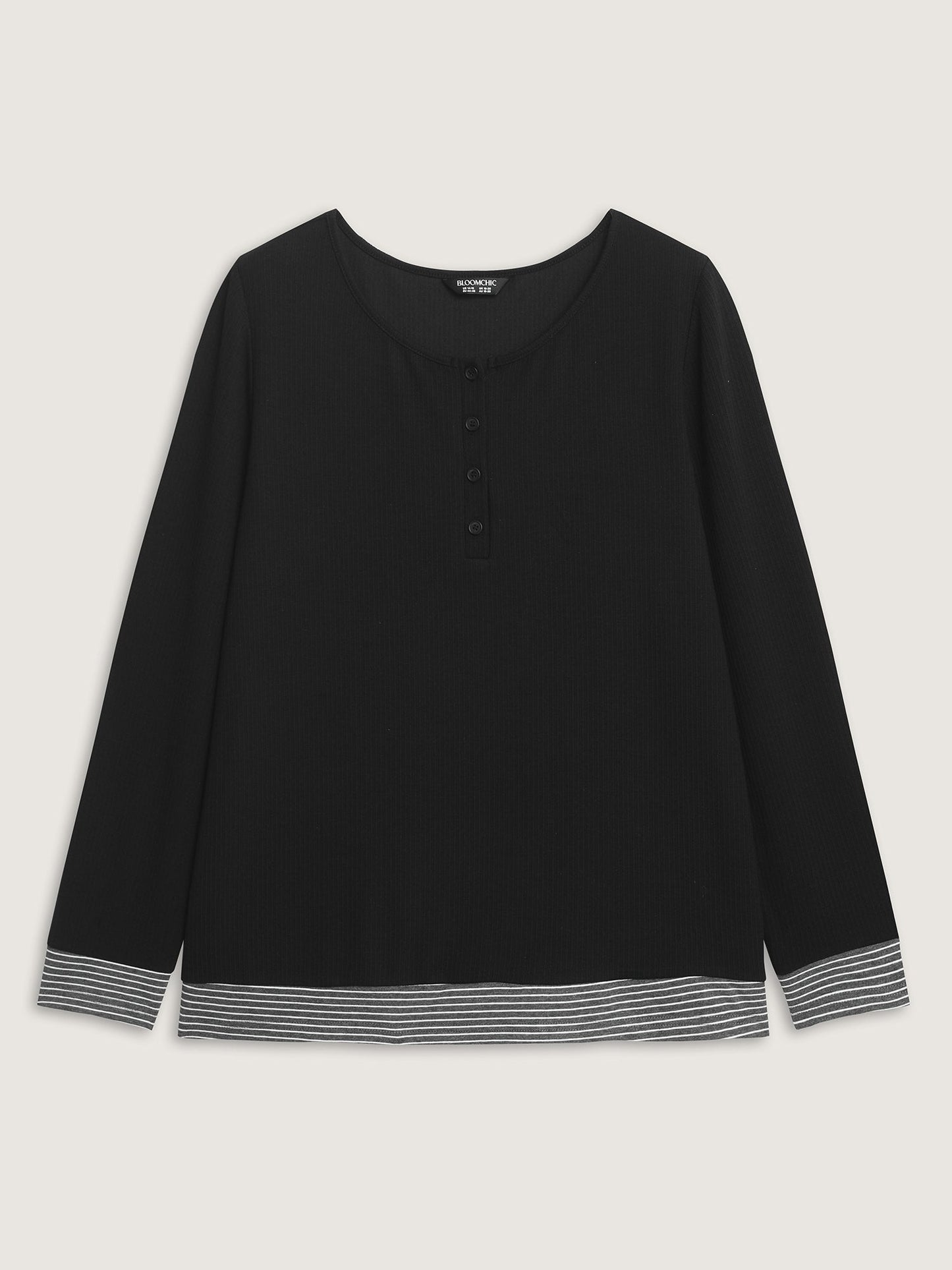 Striped Contrast Button Placket T-Shirt