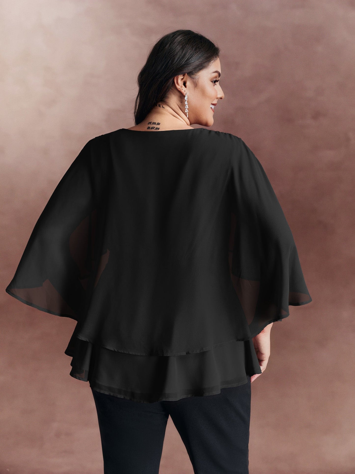 Chiffon Shawl Layered Sheer Blouse