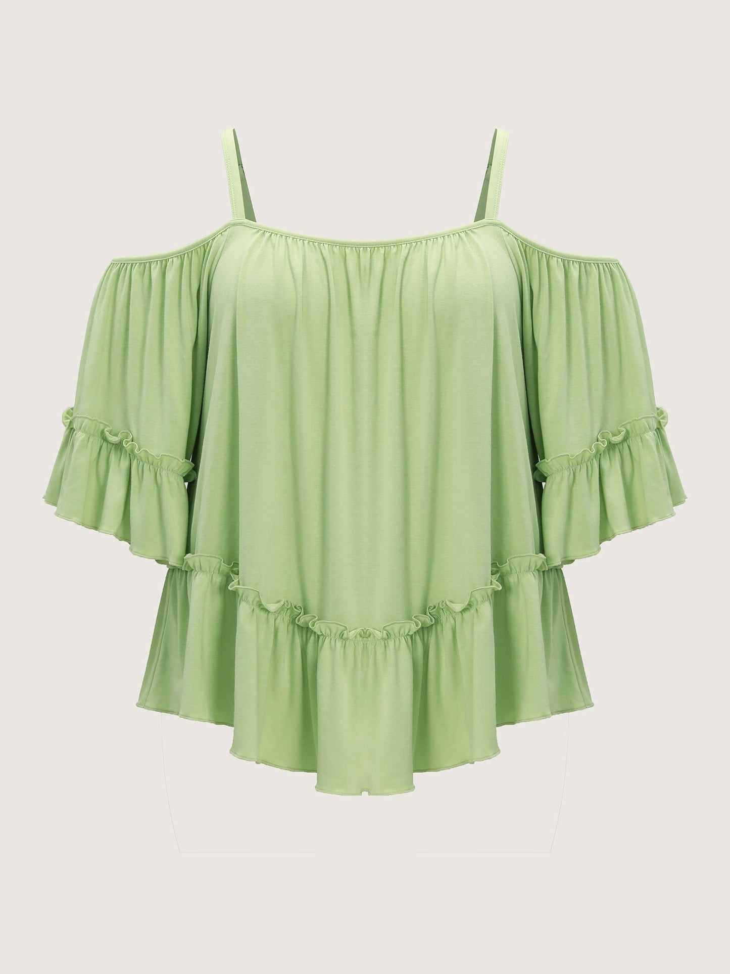 Ruffled Cut-Out Shoulder Flared Sleeve Top