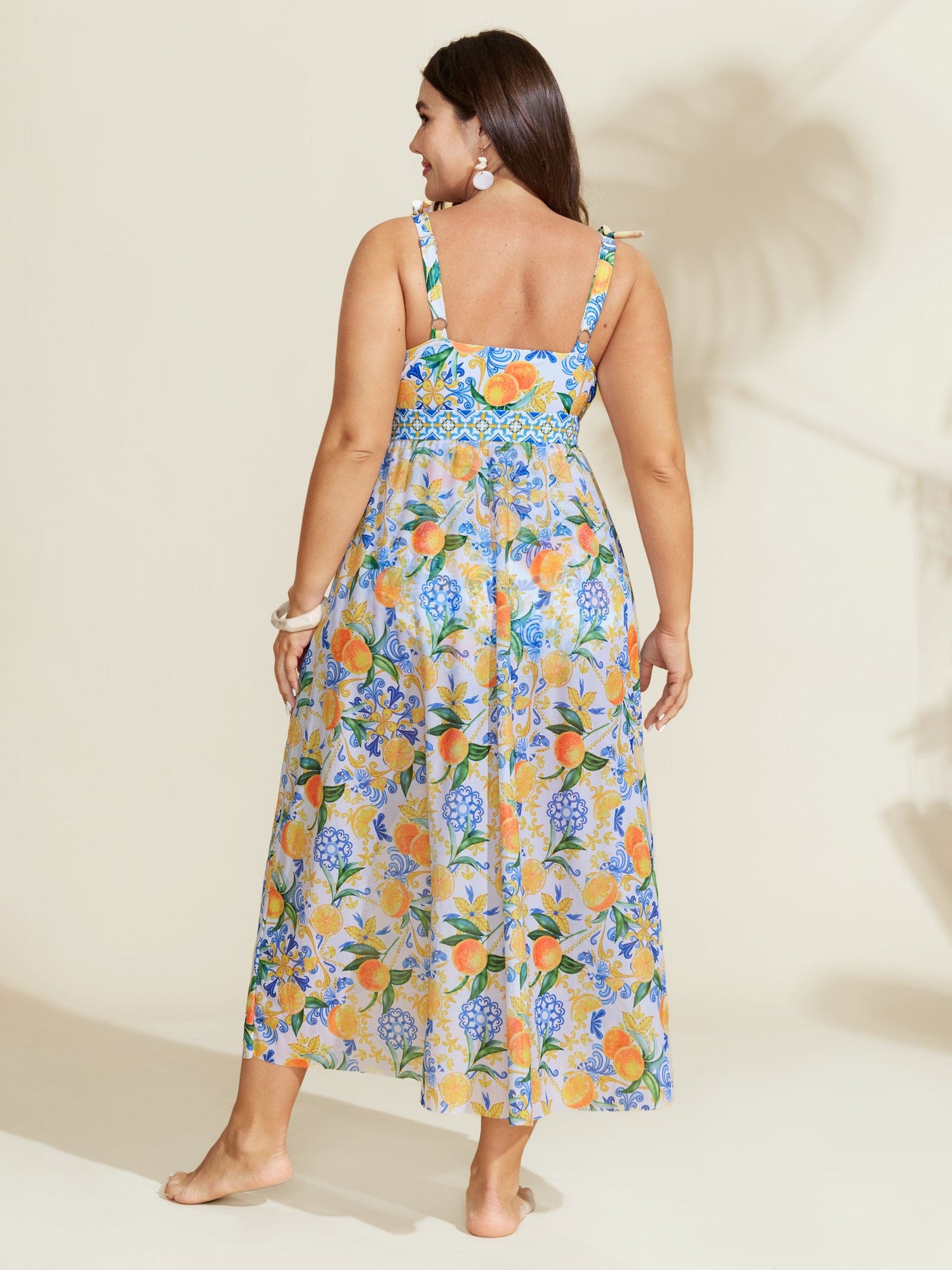 Two-Piece Citrus Print Sarong Swimsuit
