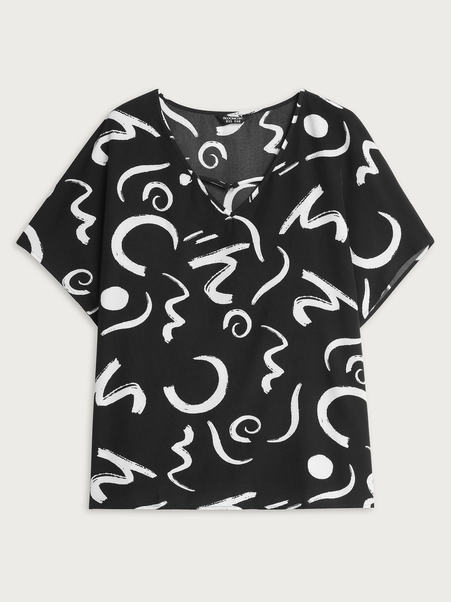 Abstract Print Cut-Out Neckline Blouse