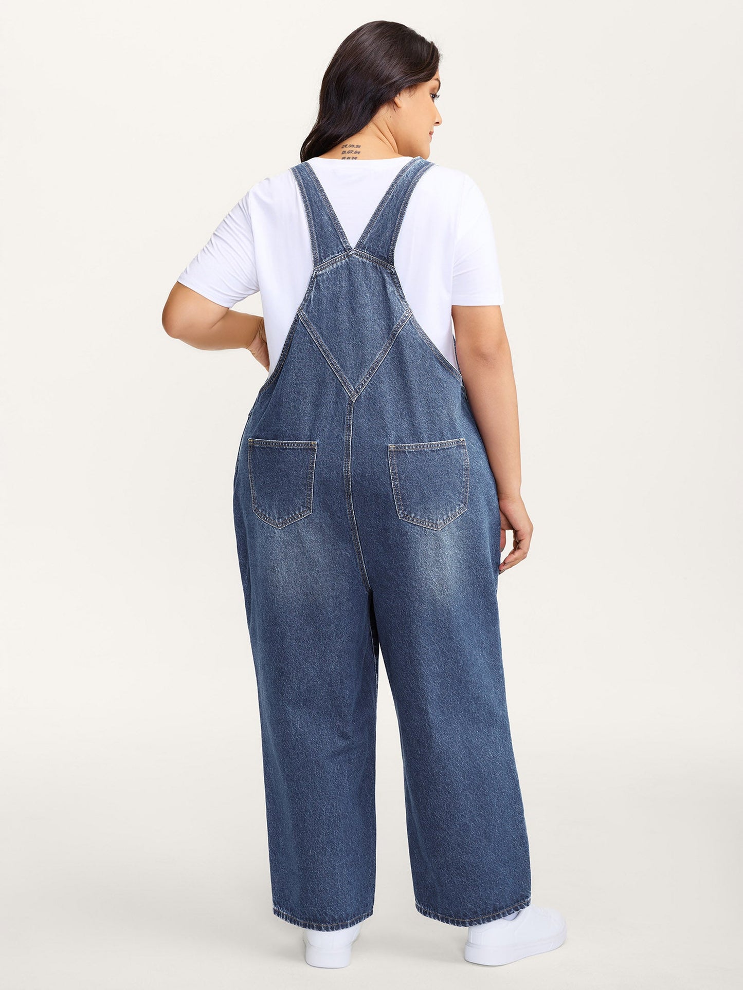 plus size Cotton Relaxed-Fit Side Button Overall Denim Jumpsuit