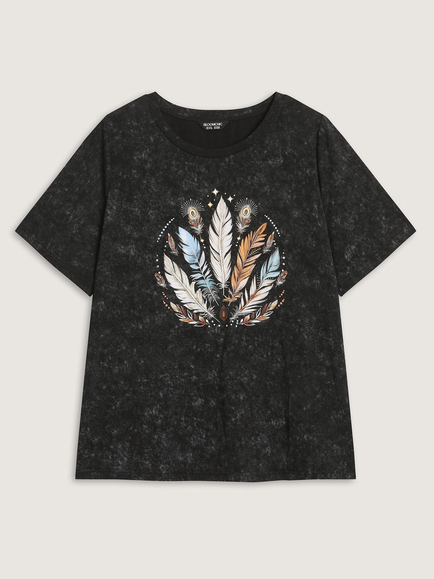 Supersoft Stretchy Feather Print Snowflake Effect T-Shirt