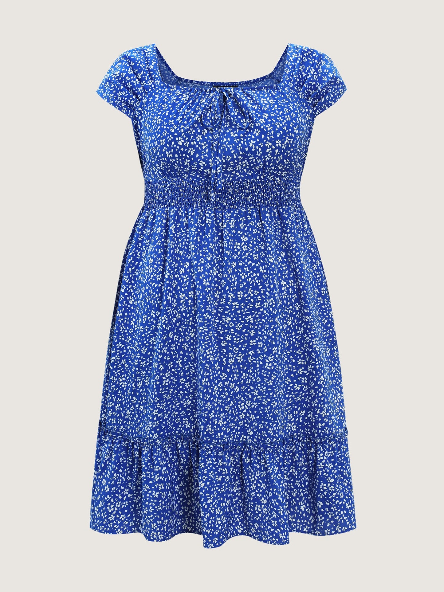 Micro Floral Print Bow-Tie Neckline Mini Dress