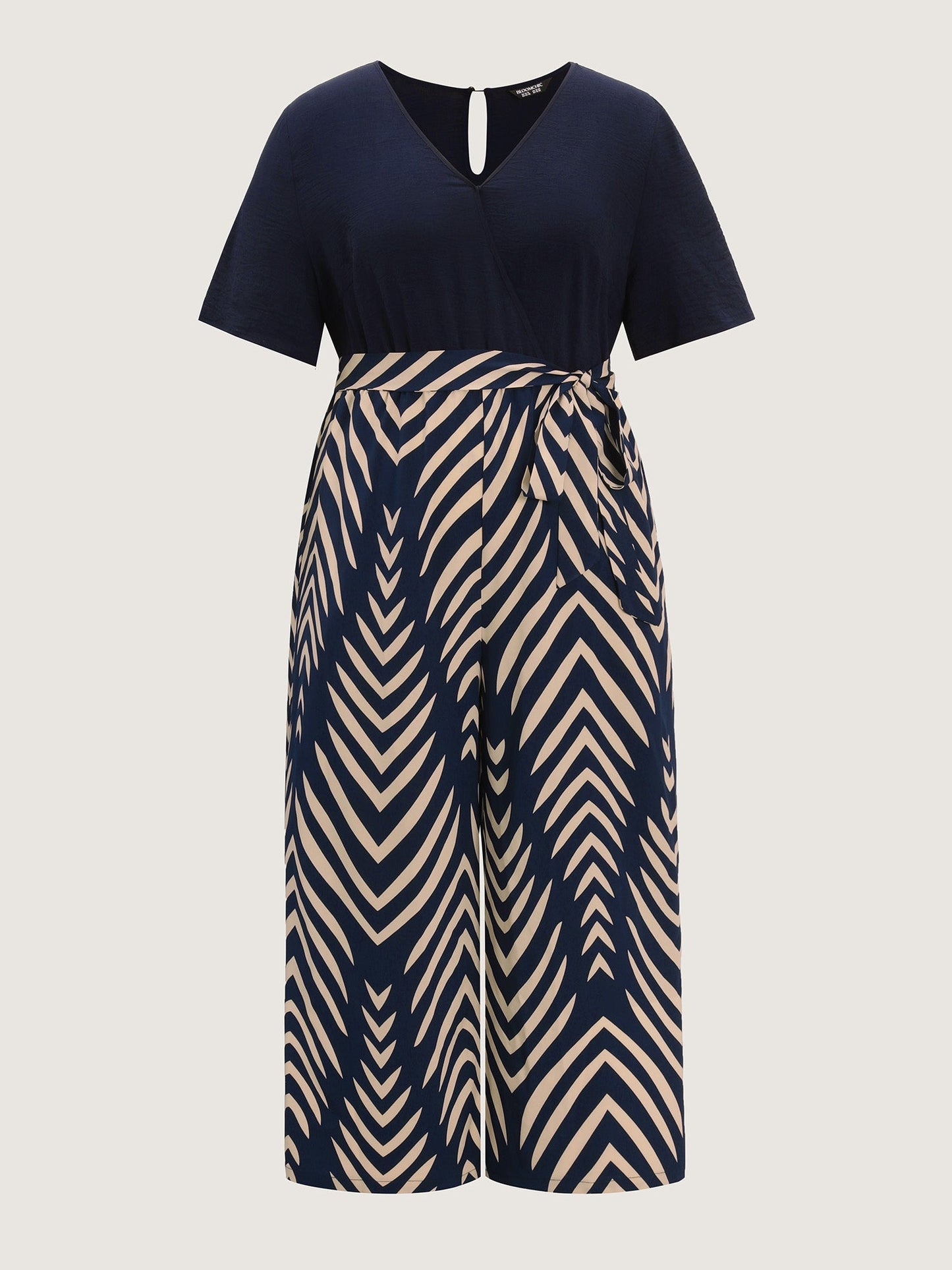 Geometric Print V-Neck Stretchy Jumpsuit
