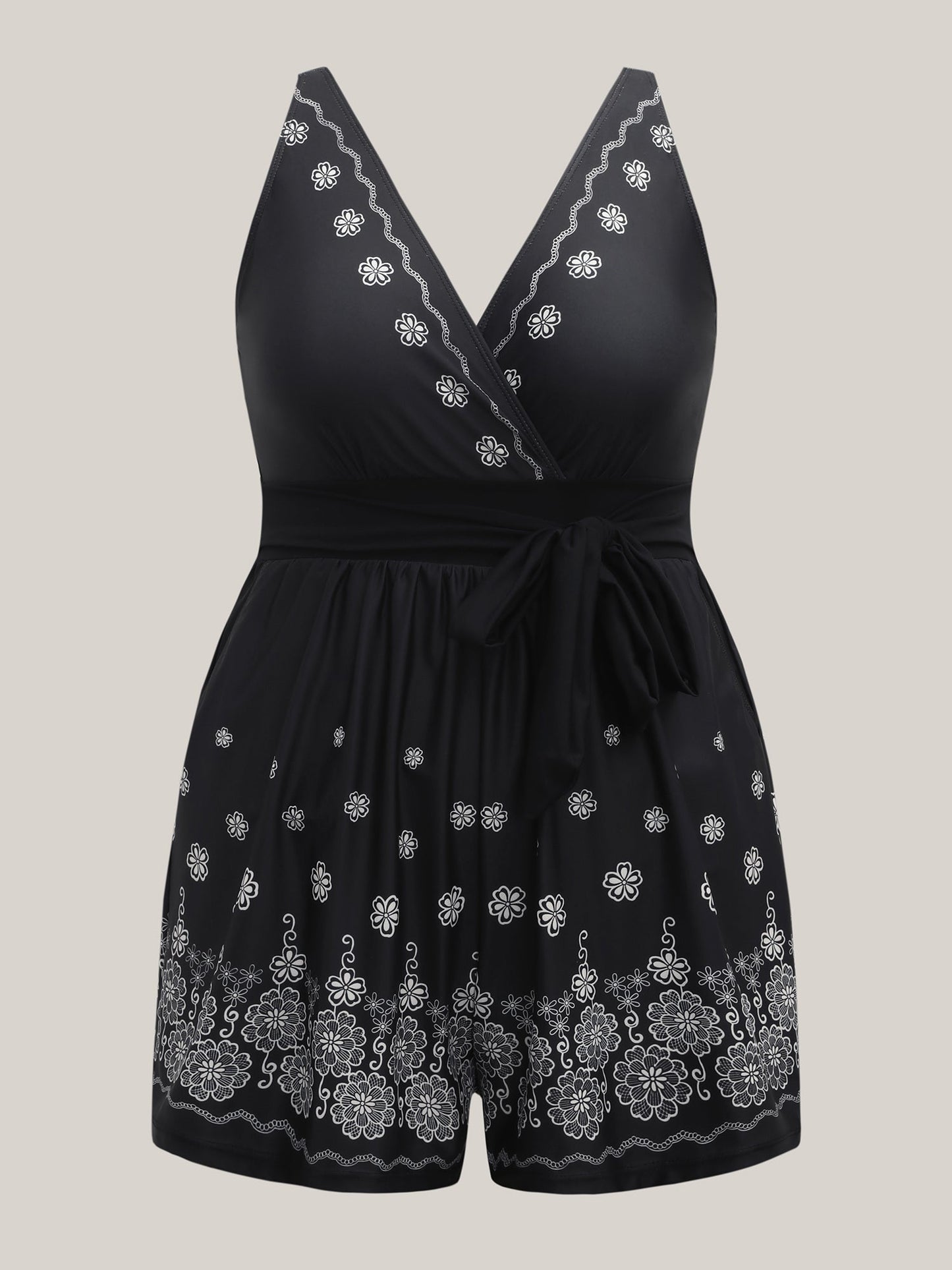 Boho Print Pockets Belted One-Piece Swimsuit