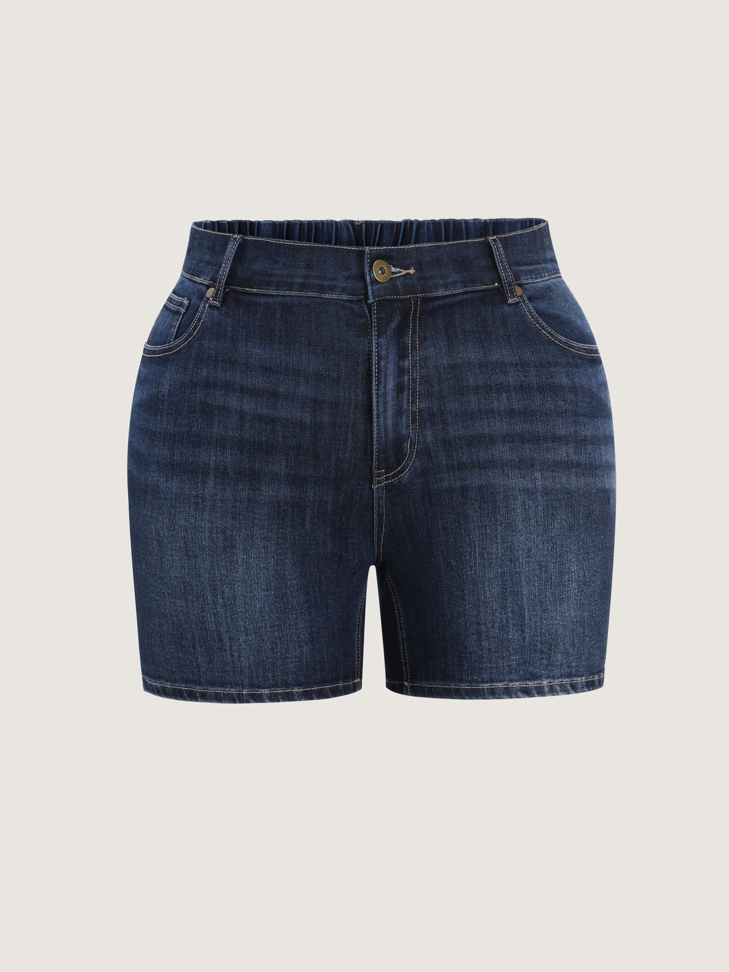 Elastic Back Waist Skinny-Fit Denim Shorts