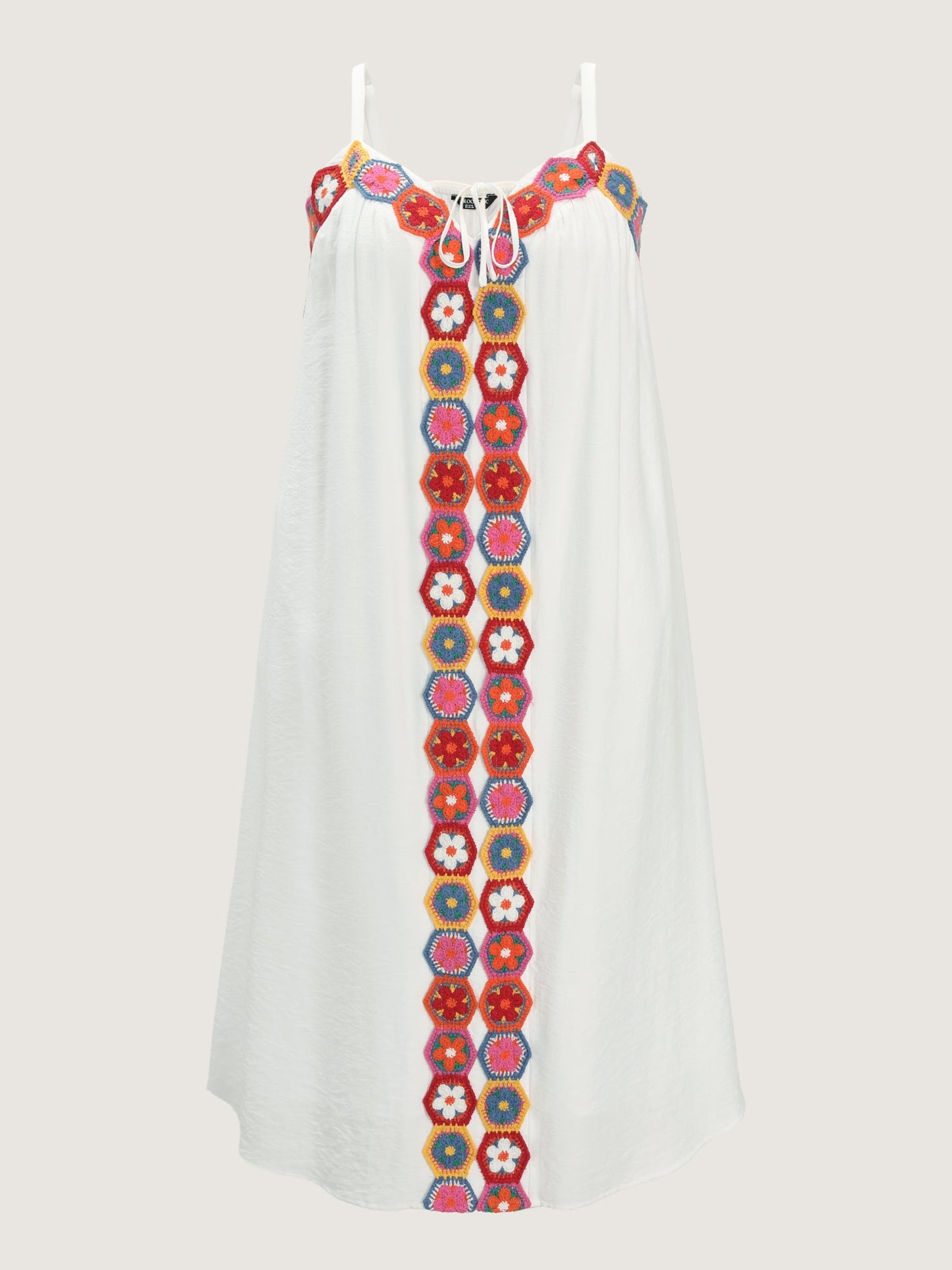 Colorful Floral Crochet Front Cami Midi Dress
