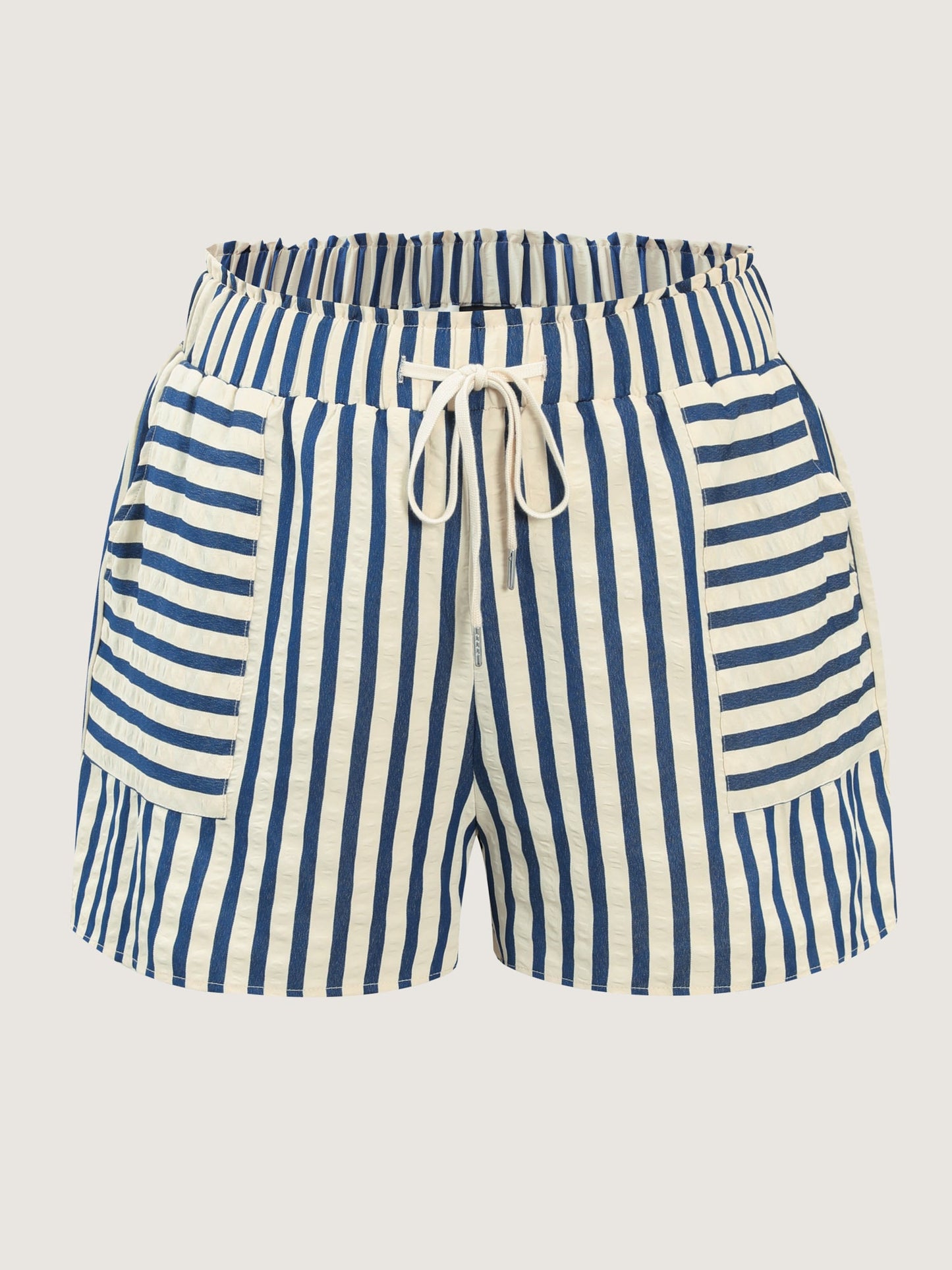 Asymmetrical Stripes Pockets Lined Shorts
