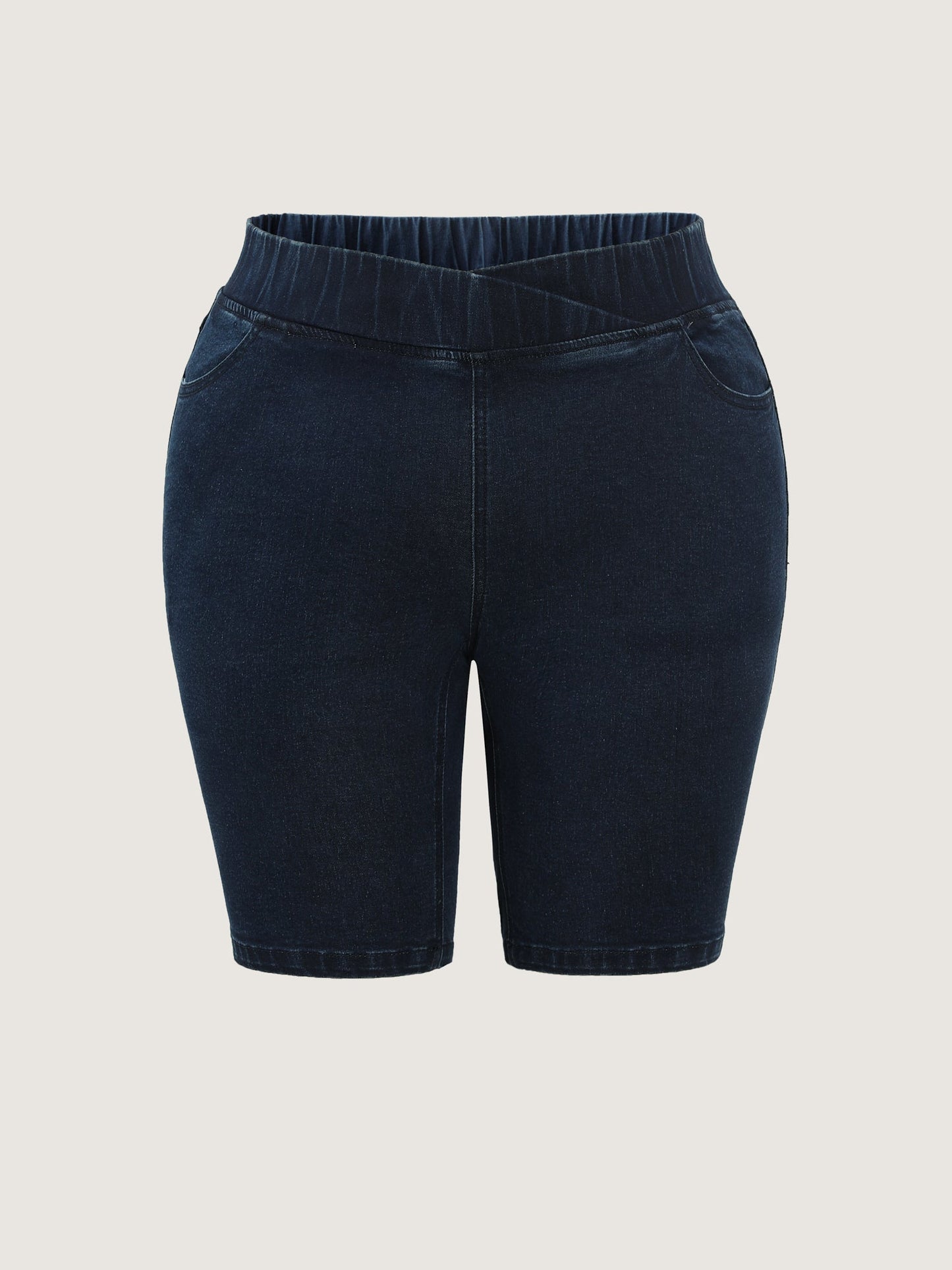 Elastic Back Waistband Skinny-Fit Denim Shorts
