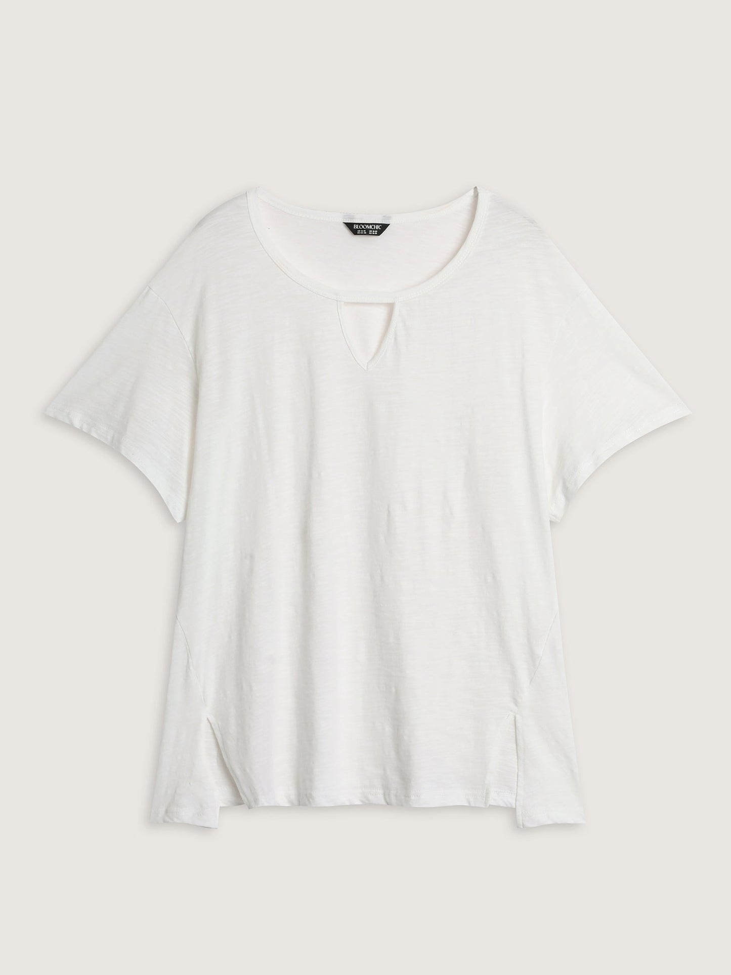 Pure Cotton Keyhole Neckline Flowy T-Shirt