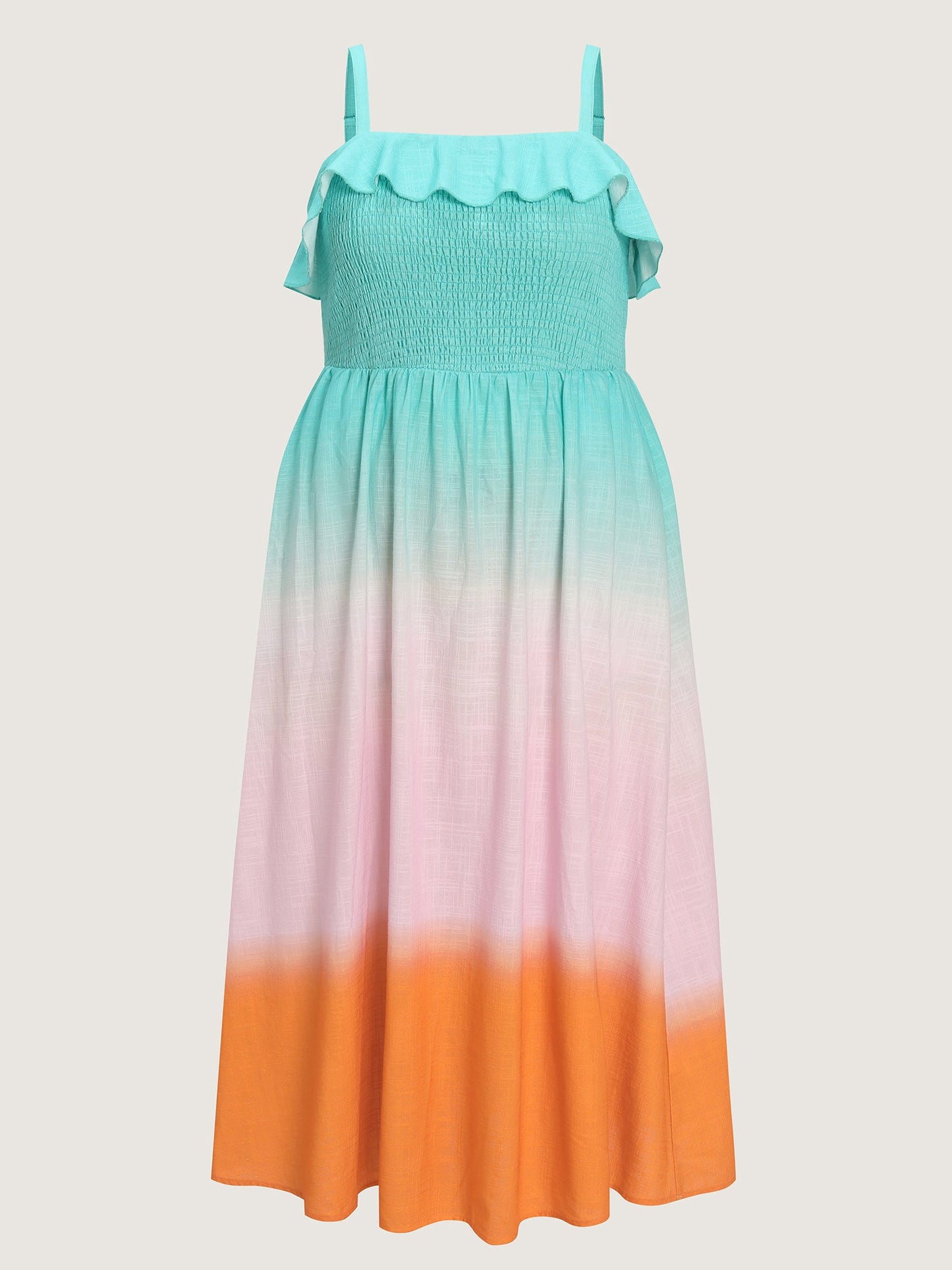Pure Cotton Color Gradient Ruffled Maxi Dress