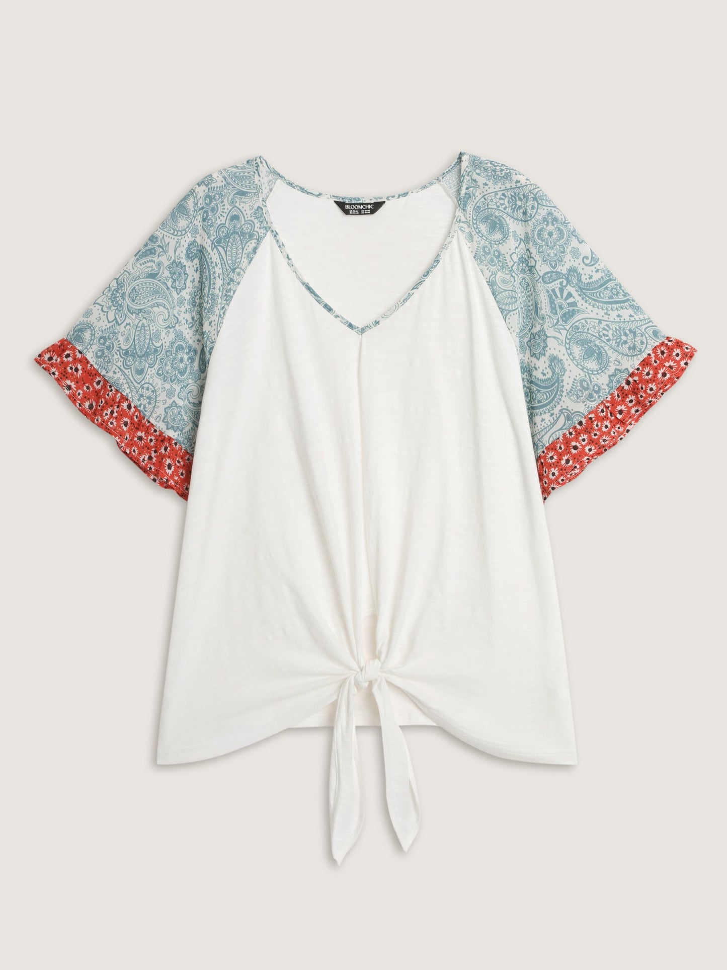 Pure Cotton Floral Sleeve Knotted T-Shirt