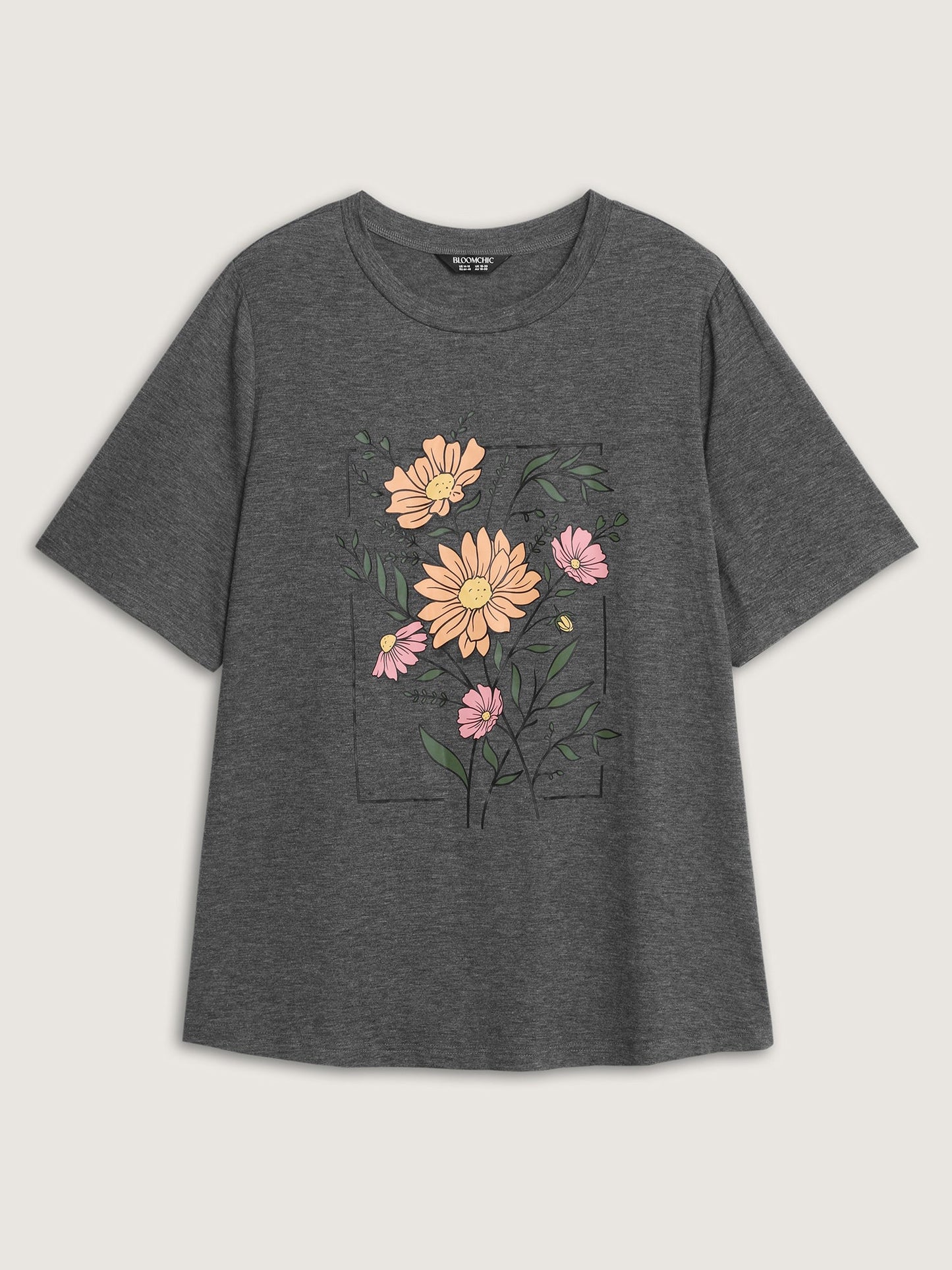 Graphic Floral Print Round Neck T-Shirt