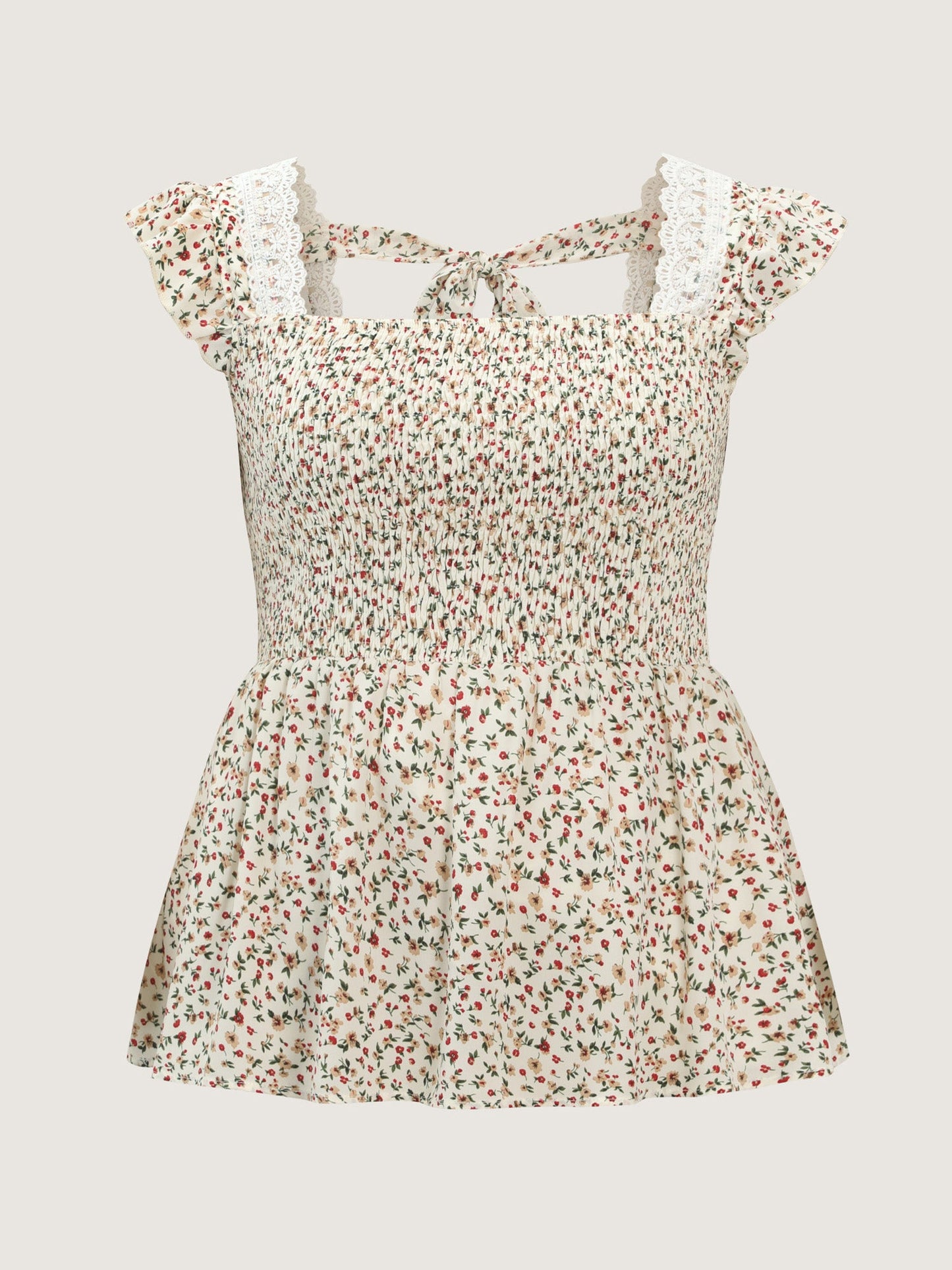 Micro Floral Print Backless Tie Blouse