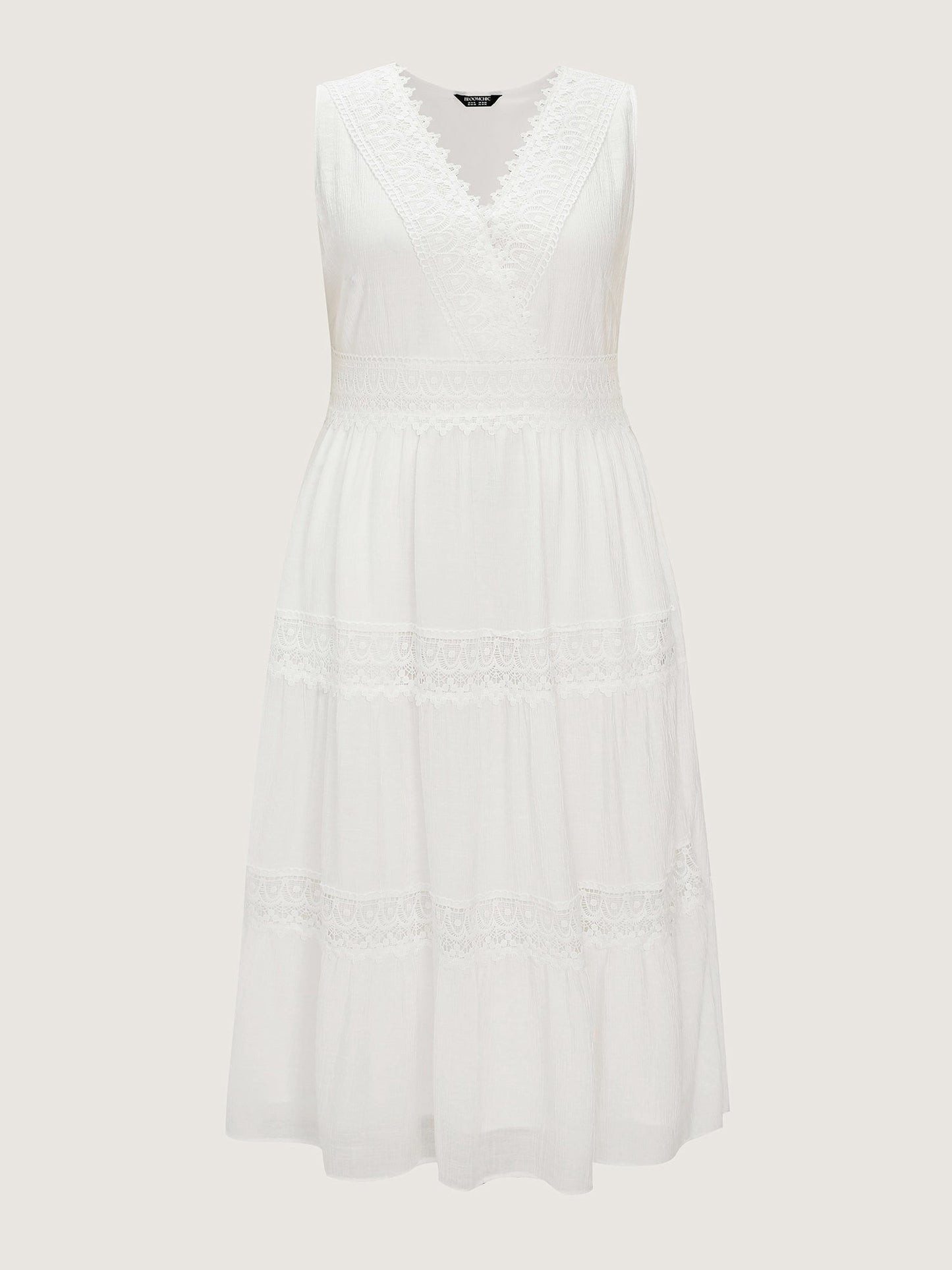 Lace Trim Overlap Neckline Tiered Maxi Dress